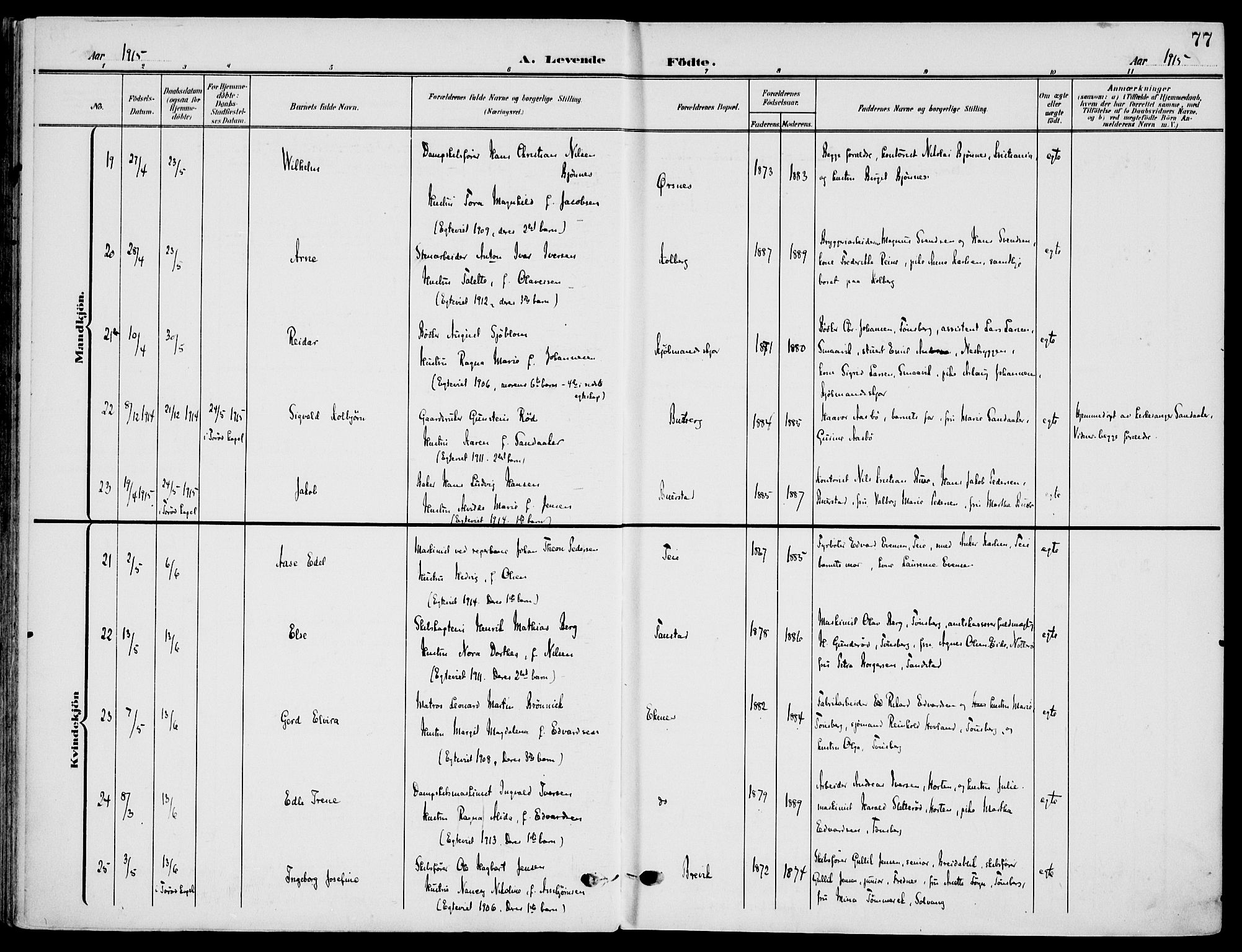 Nøtterøy kirkebøker, AV/SAKO-A-354/F/Fa/L0010: Parish register (official) no. I 10, 1908-1919, p. 77