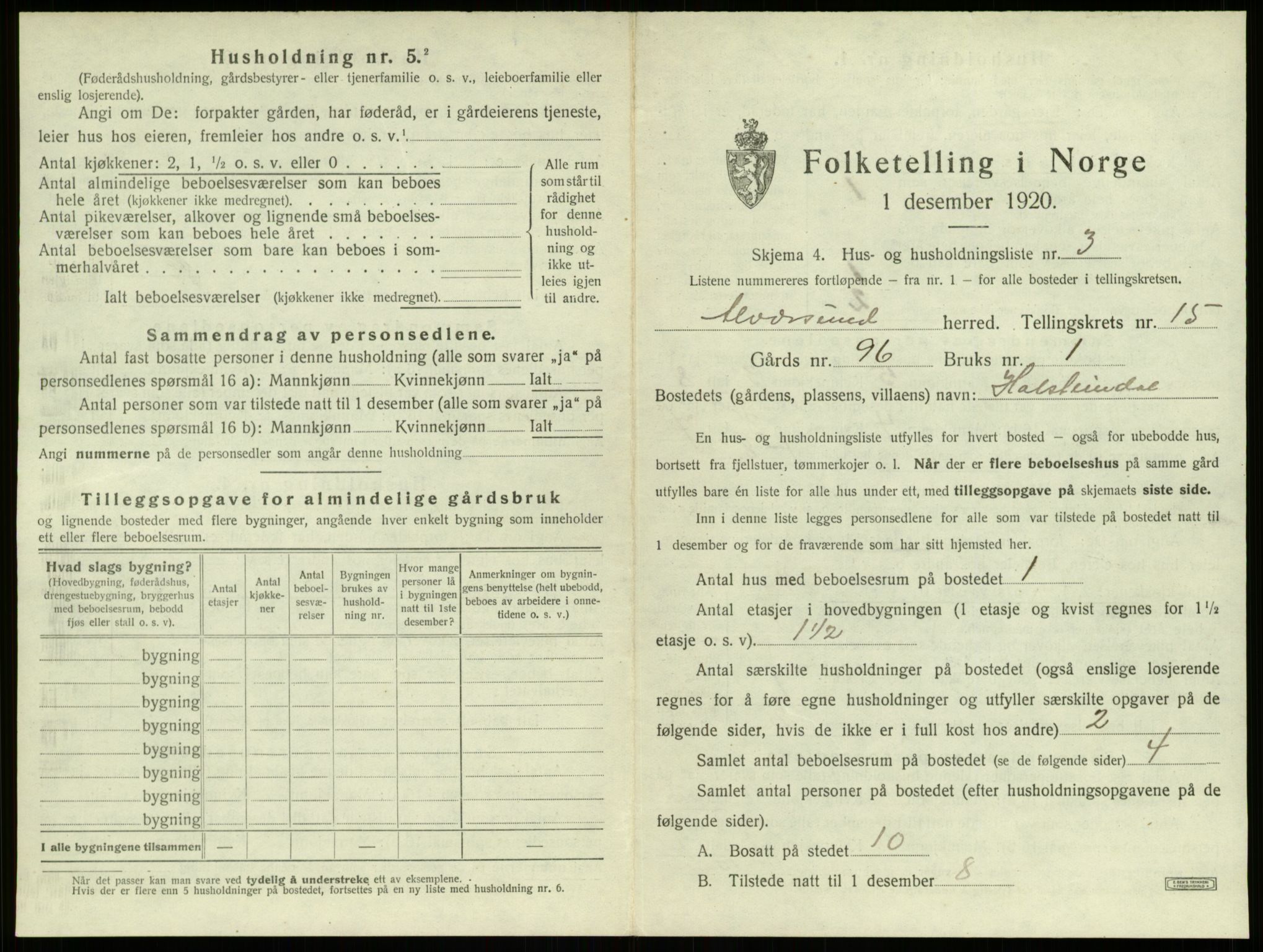 SAB, 1920 census for Alversund, 1920, p. 1110