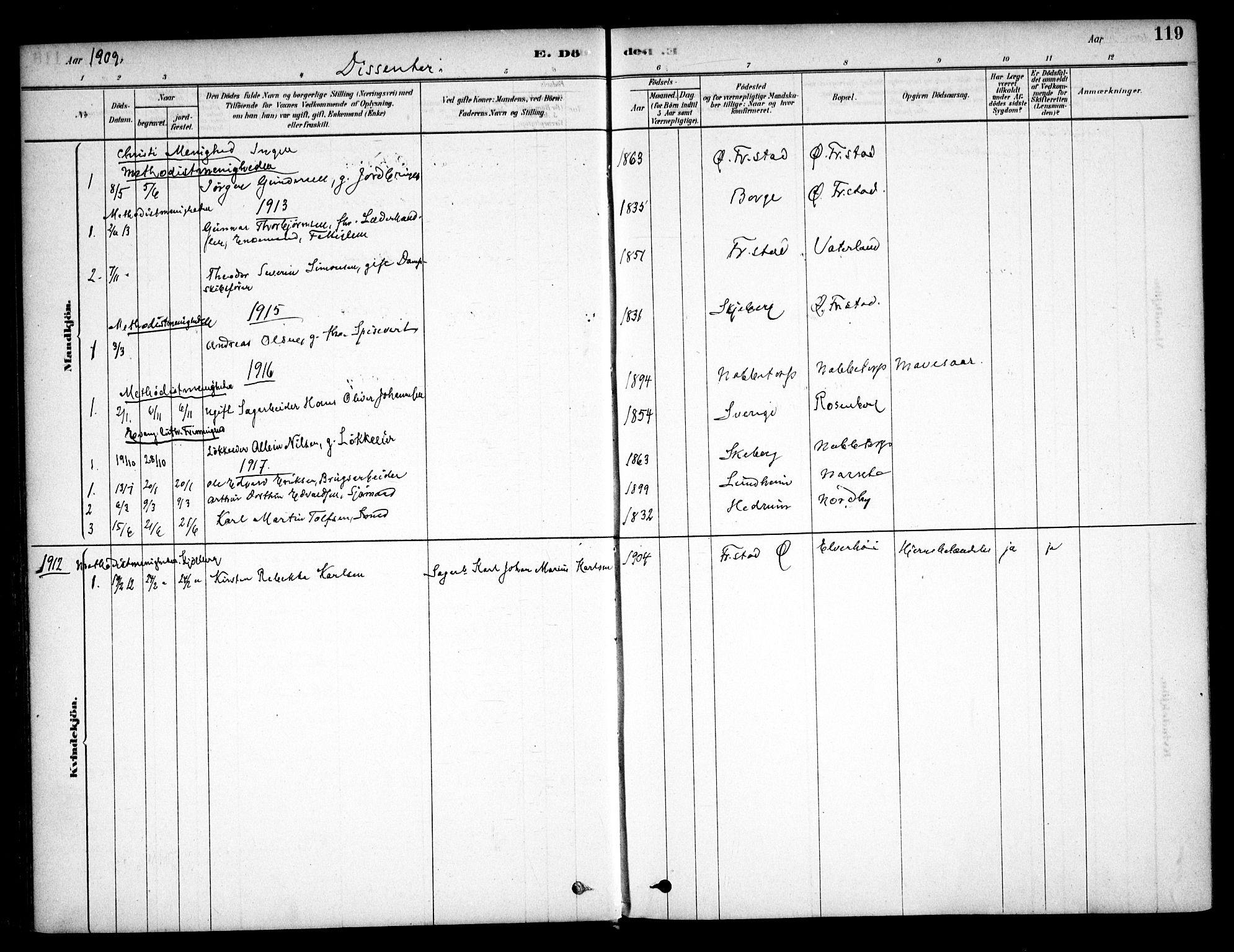 Østre Fredrikstad prestekontor Kirkebøker, SAO/A-10907/F/Fa/L0001: Parish register (official) no. 1, 1878-1909, p. 119