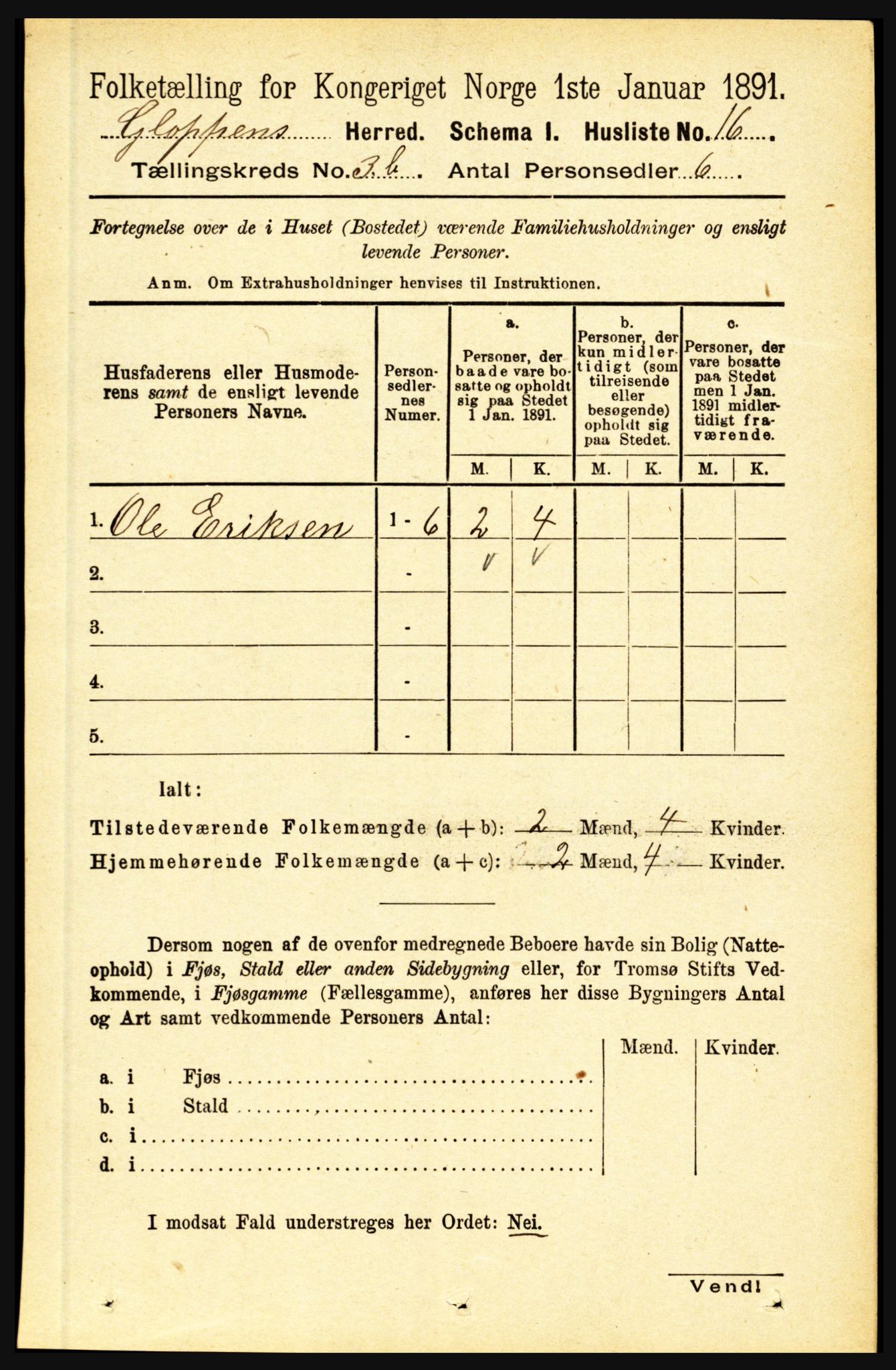 RA, 1891 census for 1445 Gloppen, 1891, p. 1432