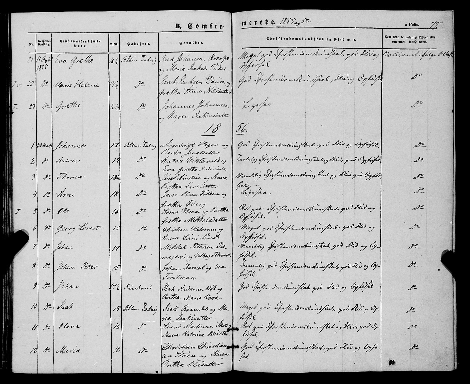 Talvik sokneprestkontor, SATØ/S-1337/H/Ha/L0016kirke: Parish register (official) no. 16, 1847-1857, p. 77