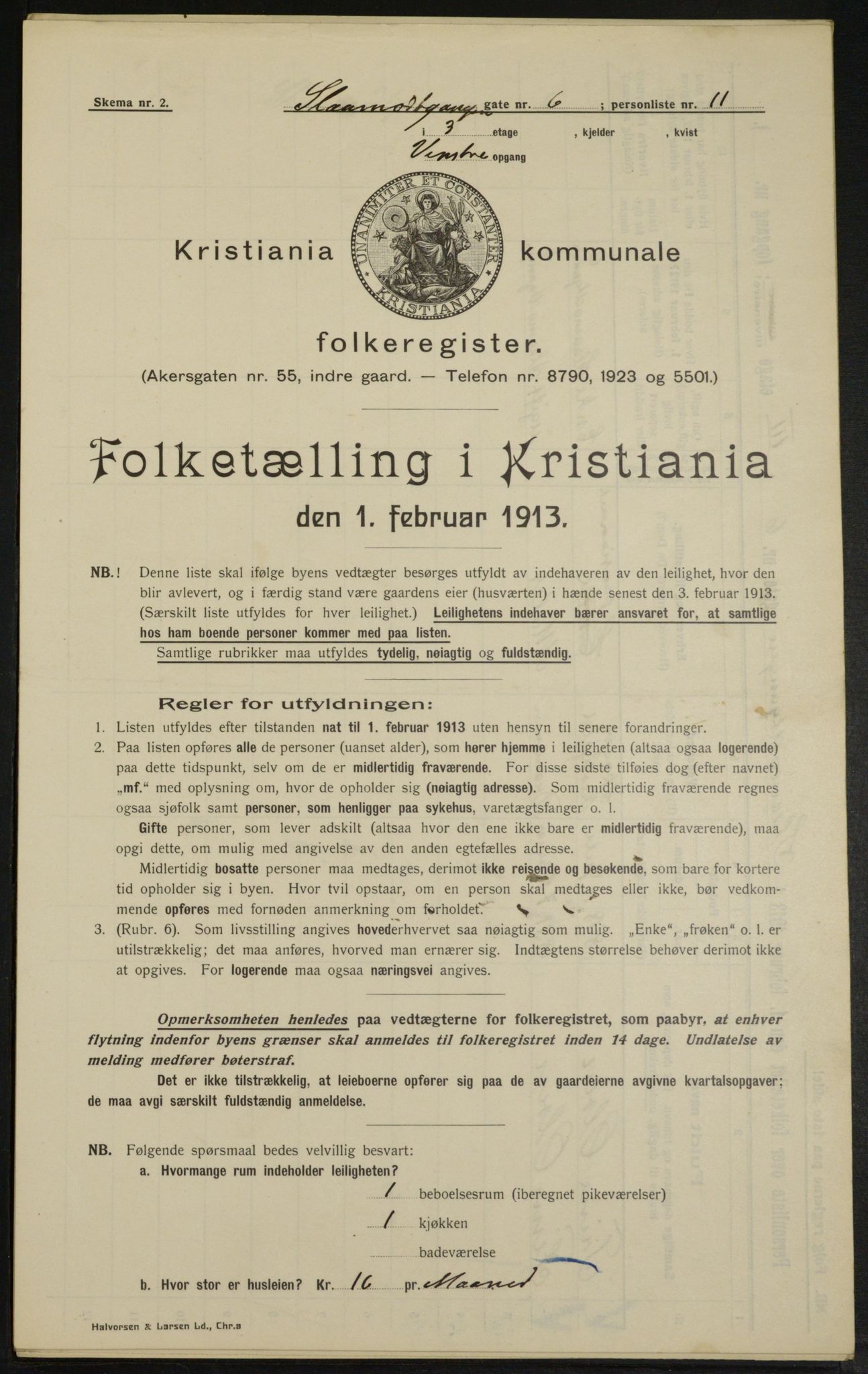 OBA, Municipal Census 1913 for Kristiania, 1913, p. 96959