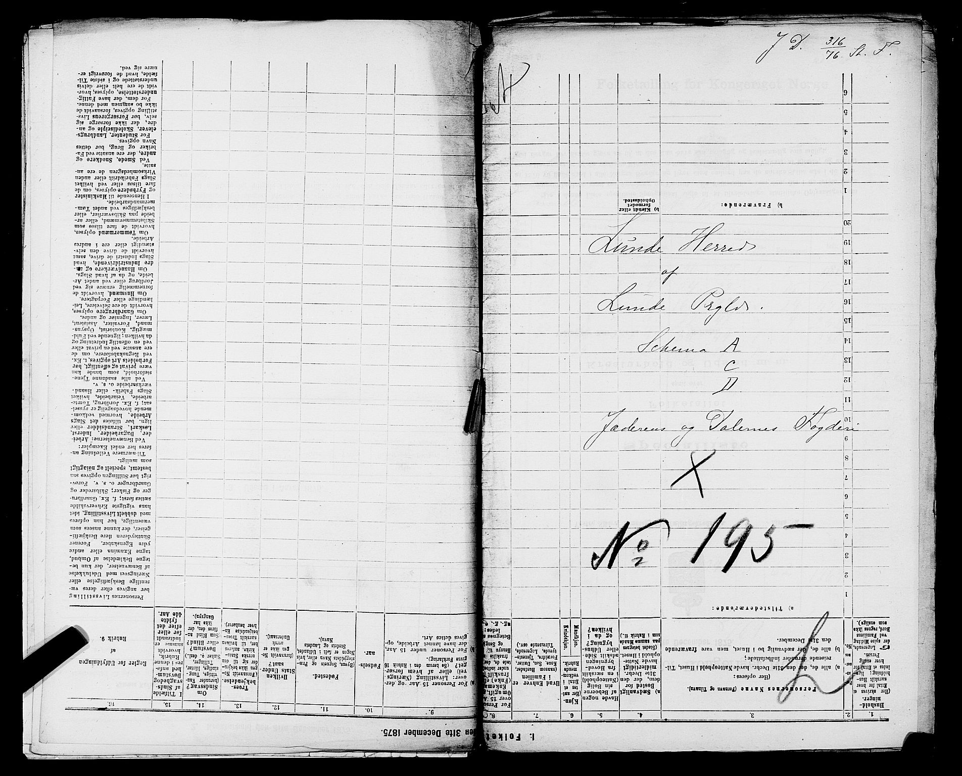 SAST, 1875 census for 1112P Lund, 1875, p. 1