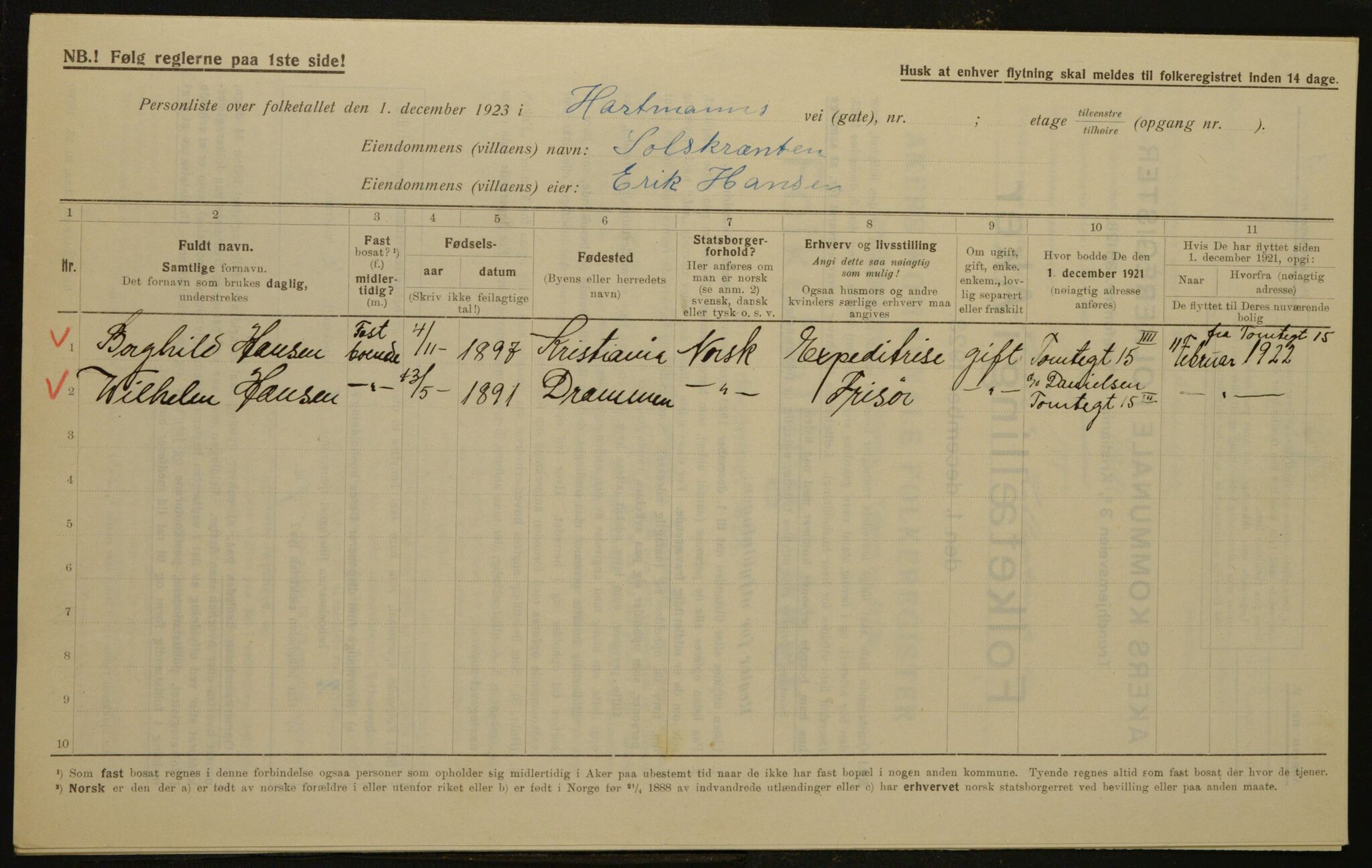 , Municipal Census 1923 for Aker, 1923, p. 2276