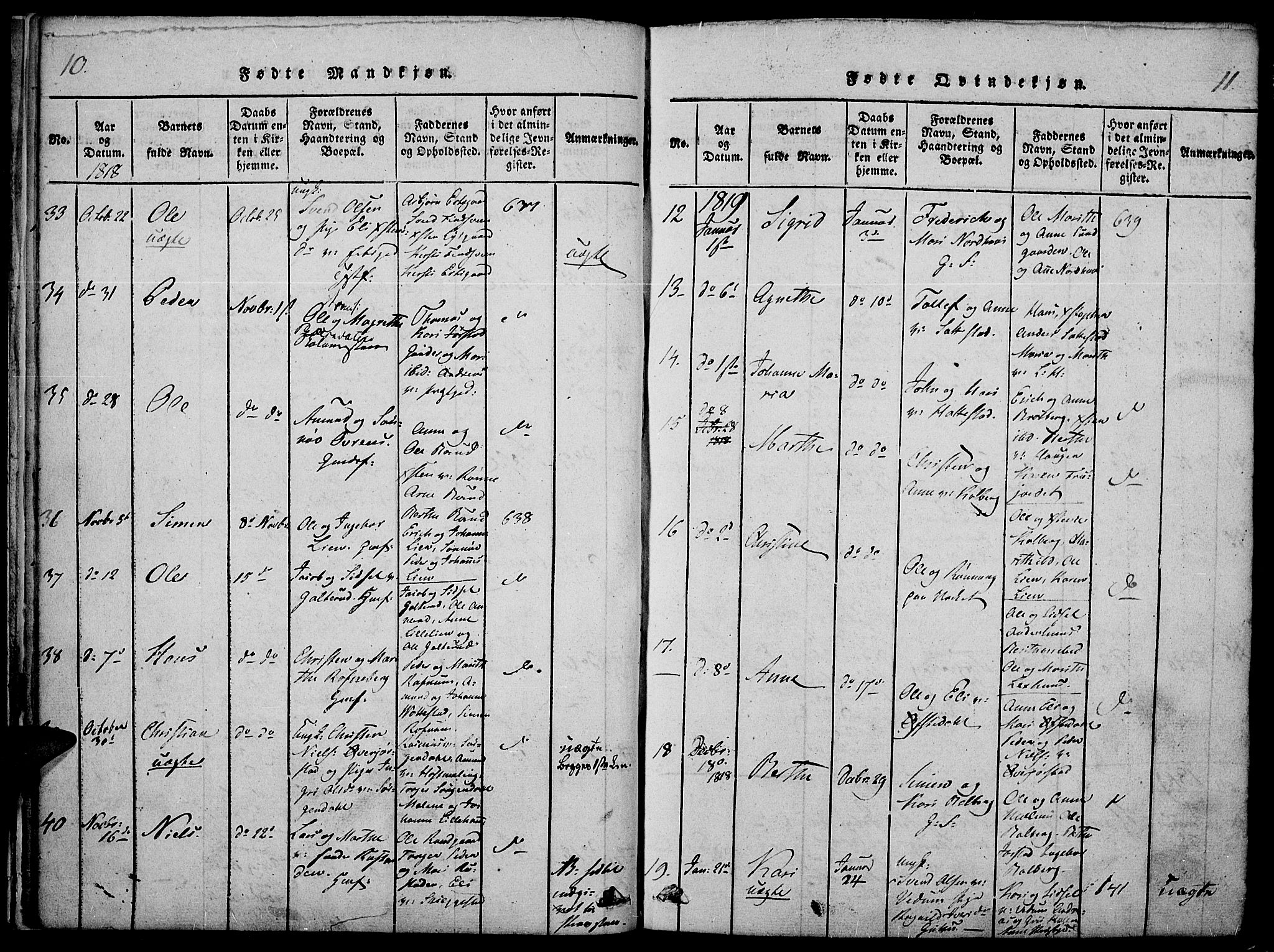 Fåberg prestekontor, SAH/PREST-086/H/Ha/Haa/L0003: Parish register (official) no. 3, 1818-1833, p. 10-11