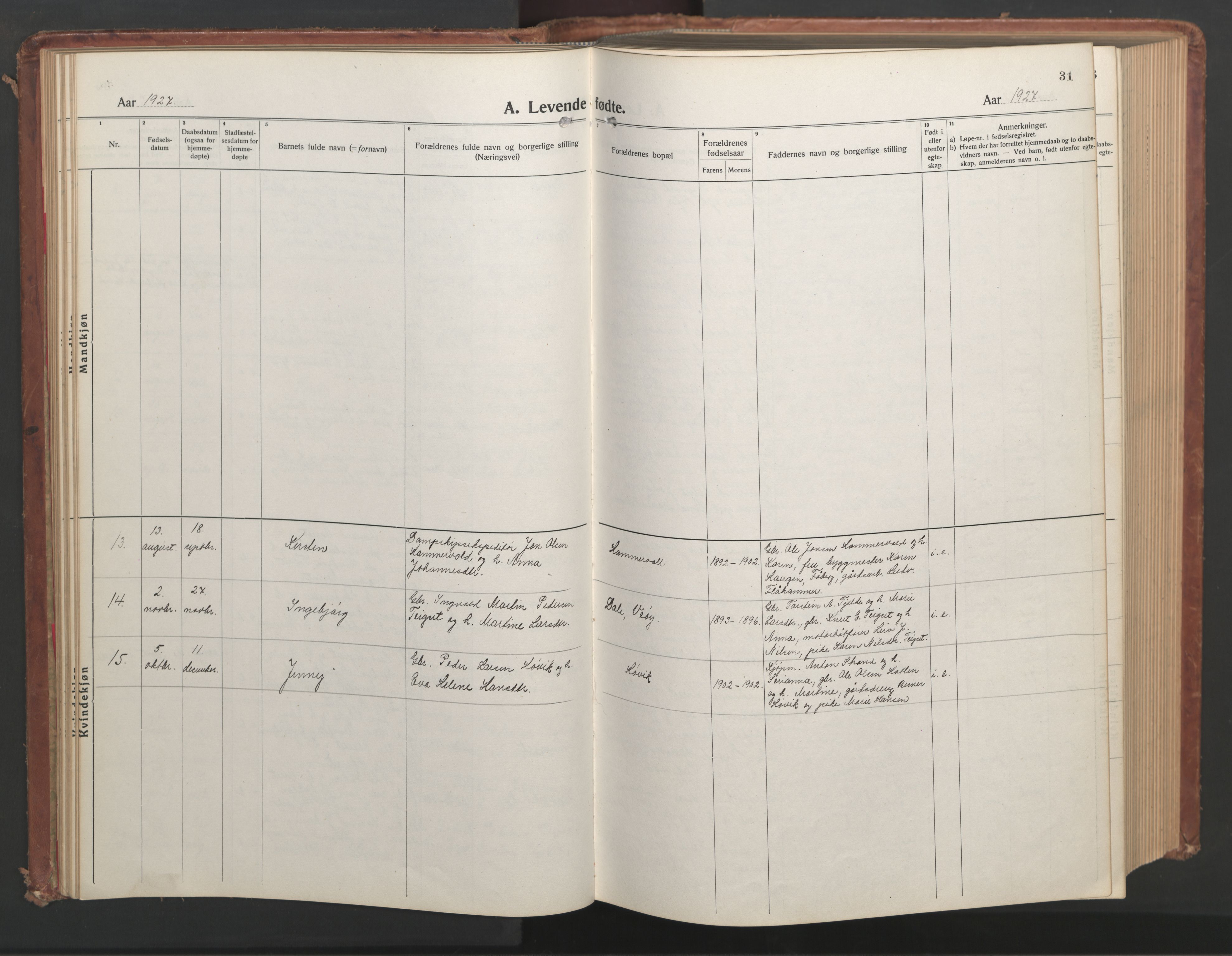 Ministerialprotokoller, klokkerbøker og fødselsregistre - Møre og Romsdal, SAT/A-1454/551/L0633: Parish register (copy) no. 551C05, 1921-1961, p. 31