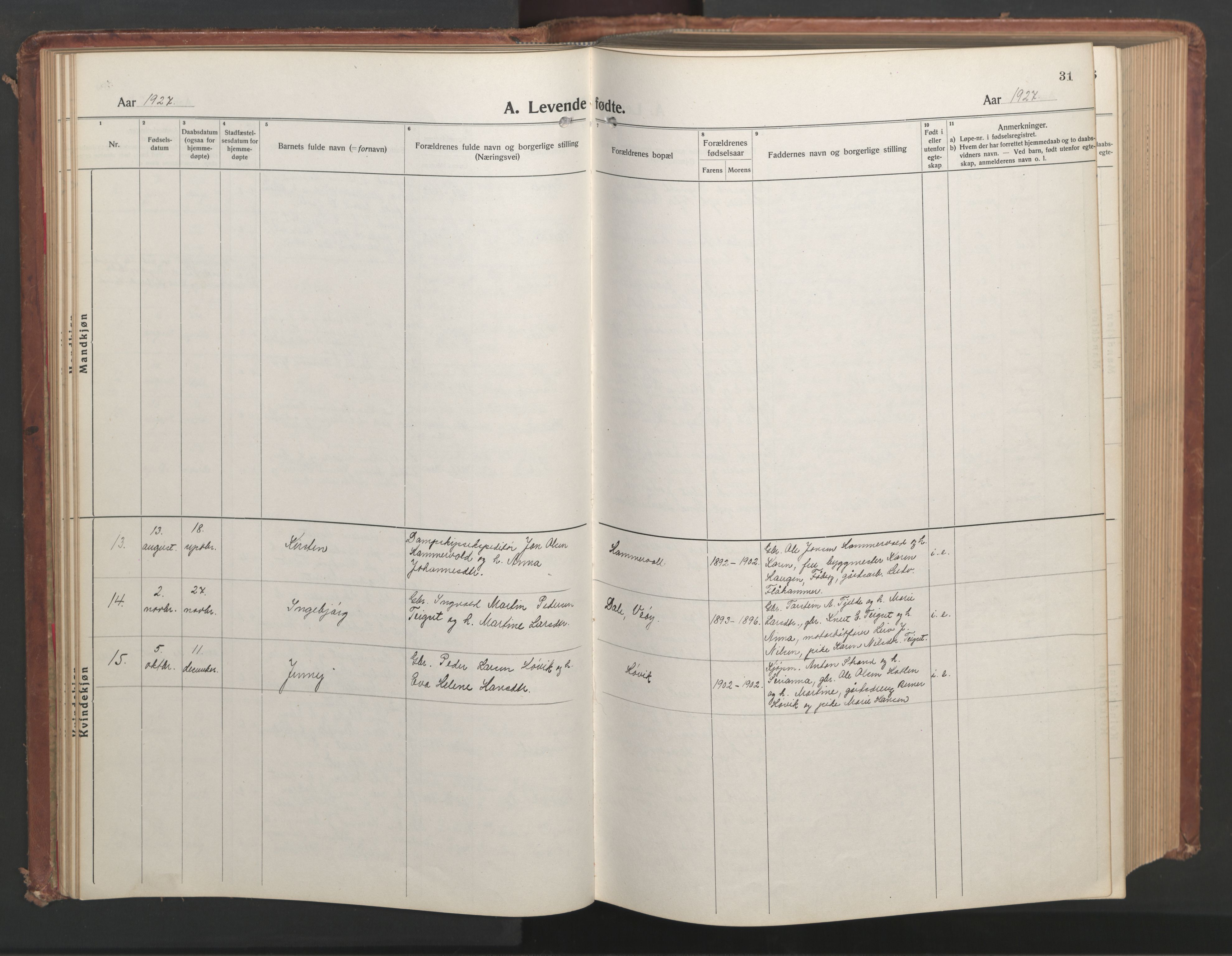 Ministerialprotokoller, klokkerbøker og fødselsregistre - Møre og Romsdal, AV/SAT-A-1454/551/L0633: Parish register (copy) no. 551C05, 1921-1961, p. 31