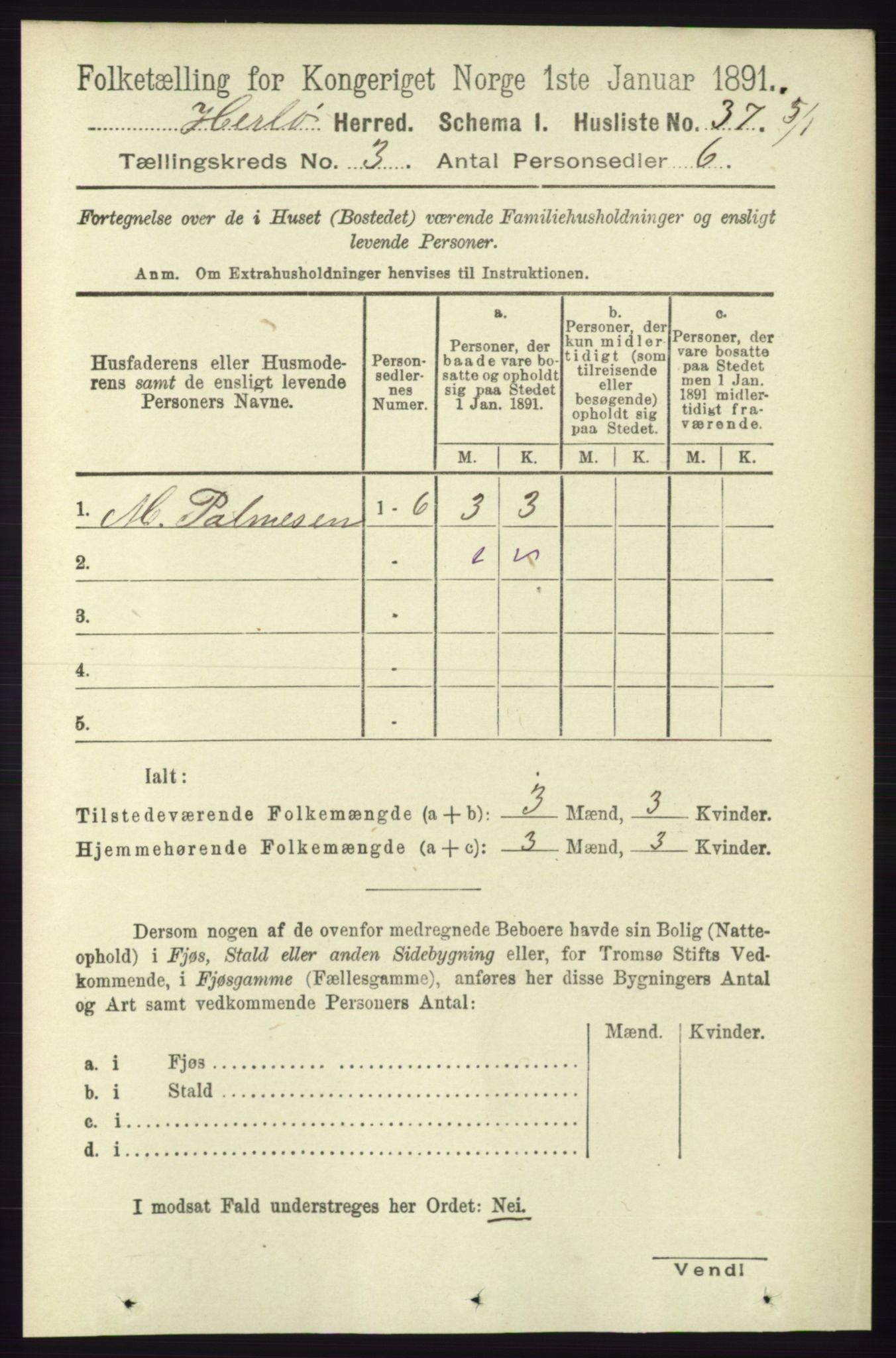 RA, 1891 census for 1258 Herdla, 1891, p. 1055