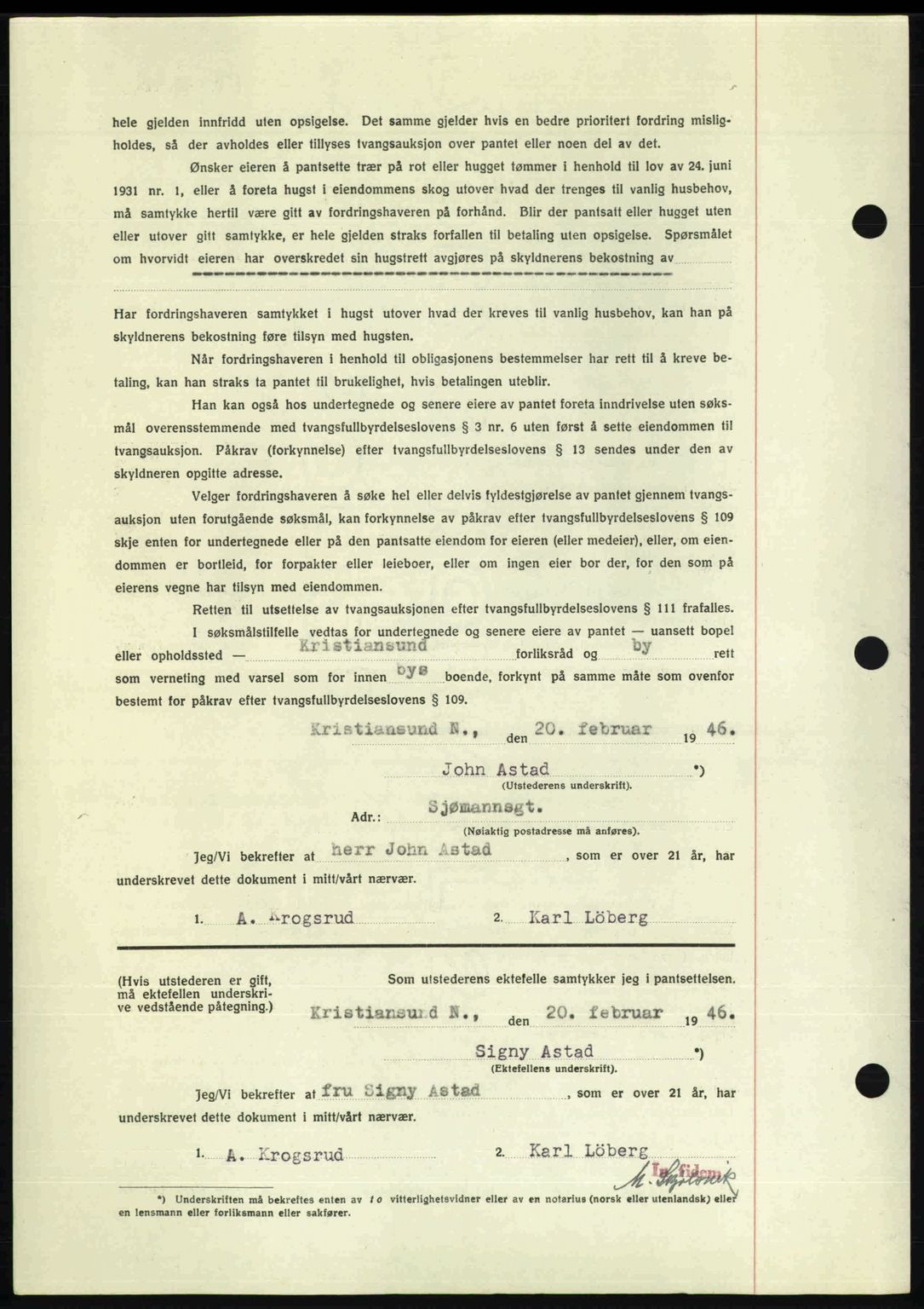 Kristiansund byfogd, AV/SAT-A-4587/A/27: Mortgage book no. 40, 1946-1946, Diary no: : 155/1946