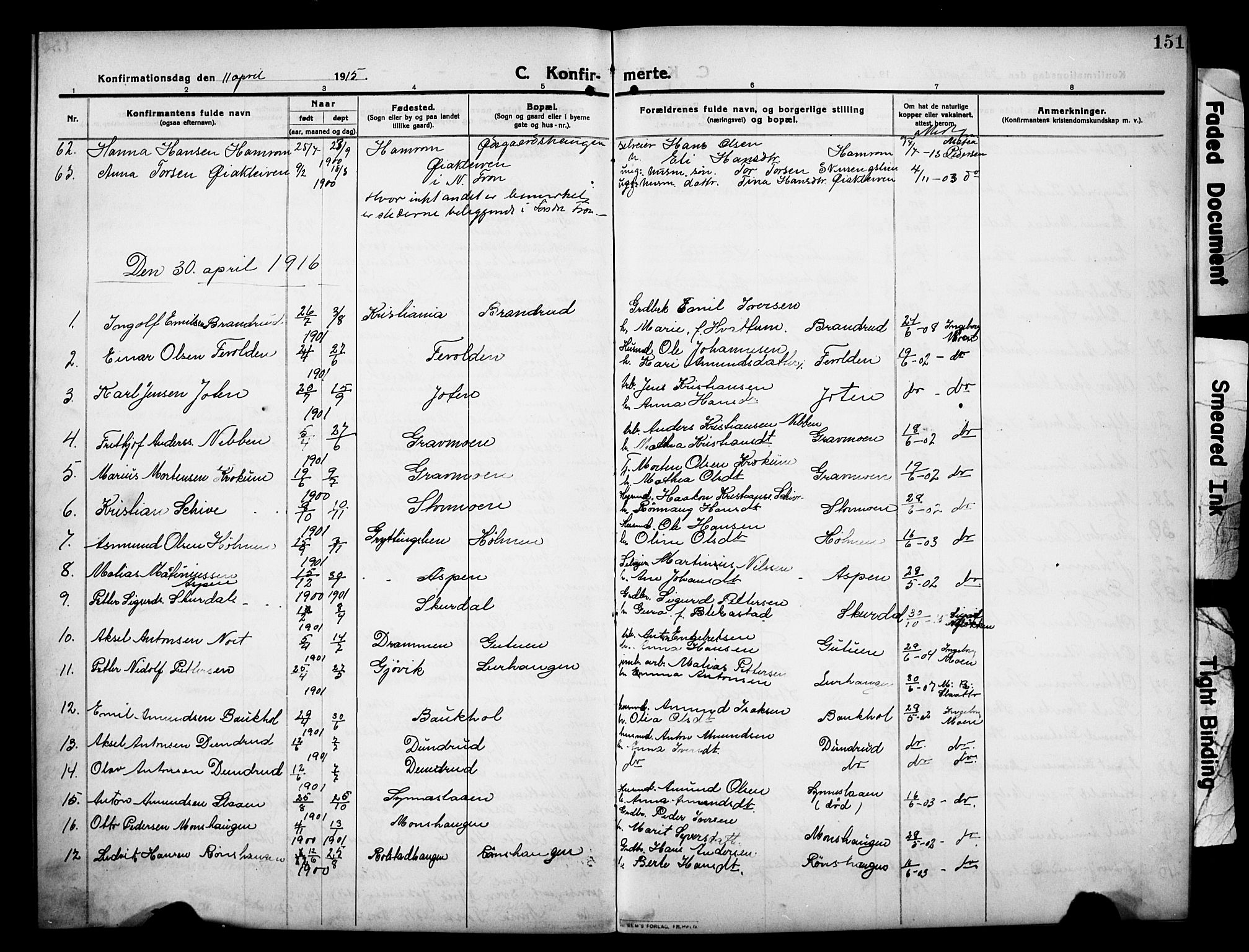 Sør-Fron prestekontor, AV/SAH-PREST-010/H/Ha/Hab/L0005: Parish register (copy) no. 5, 1912-1930, p. 151