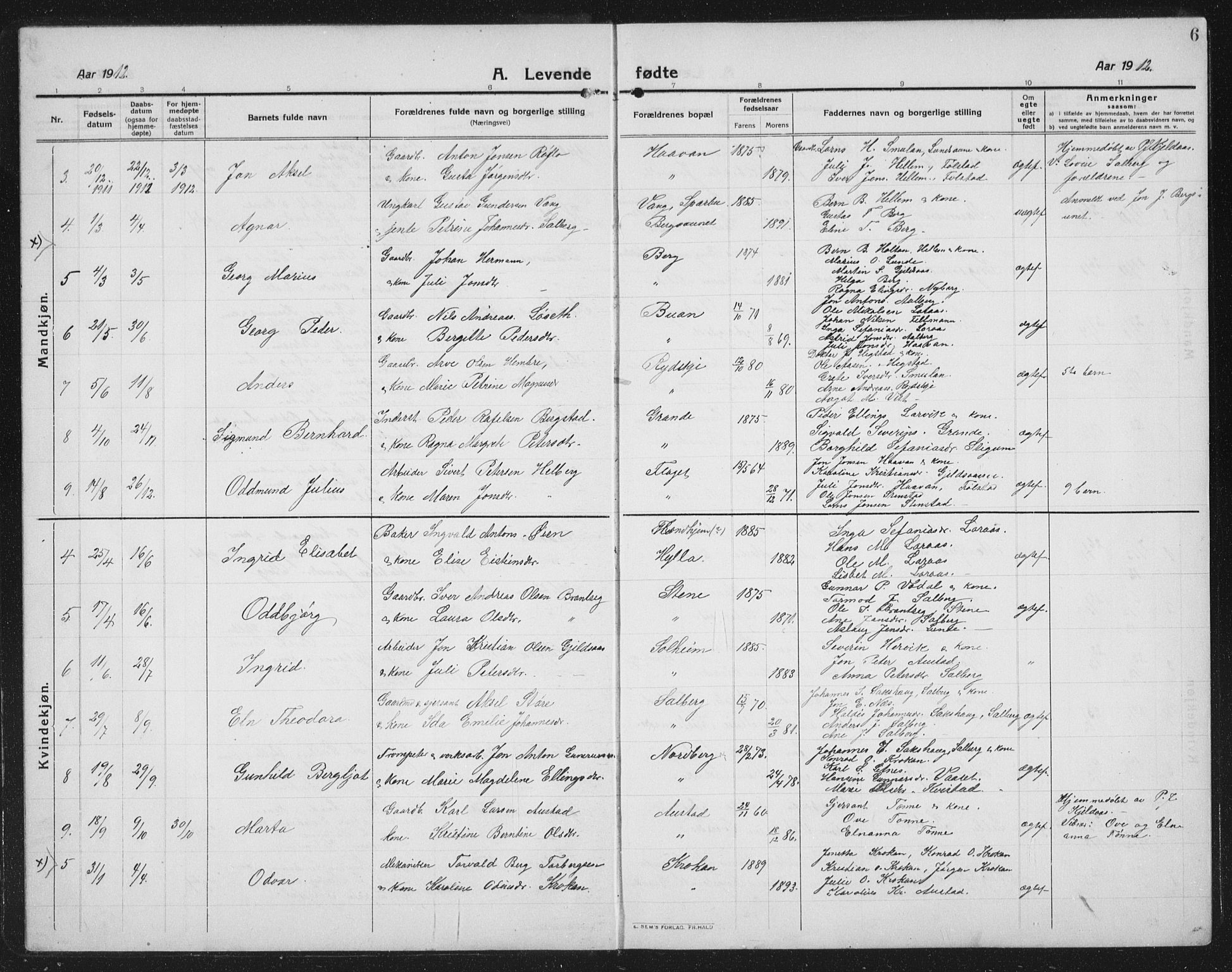 Ministerialprotokoller, klokkerbøker og fødselsregistre - Nord-Trøndelag, SAT/A-1458/731/L0312: Parish register (copy) no. 731C03, 1911-1935, p. 6