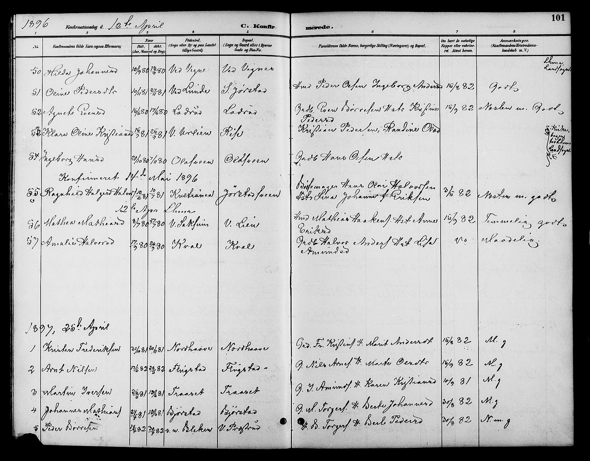 Fåberg prestekontor, SAH/PREST-086/H/Ha/Hab/L0010: Parish register (copy) no. 10, 1892-1900, p. 101