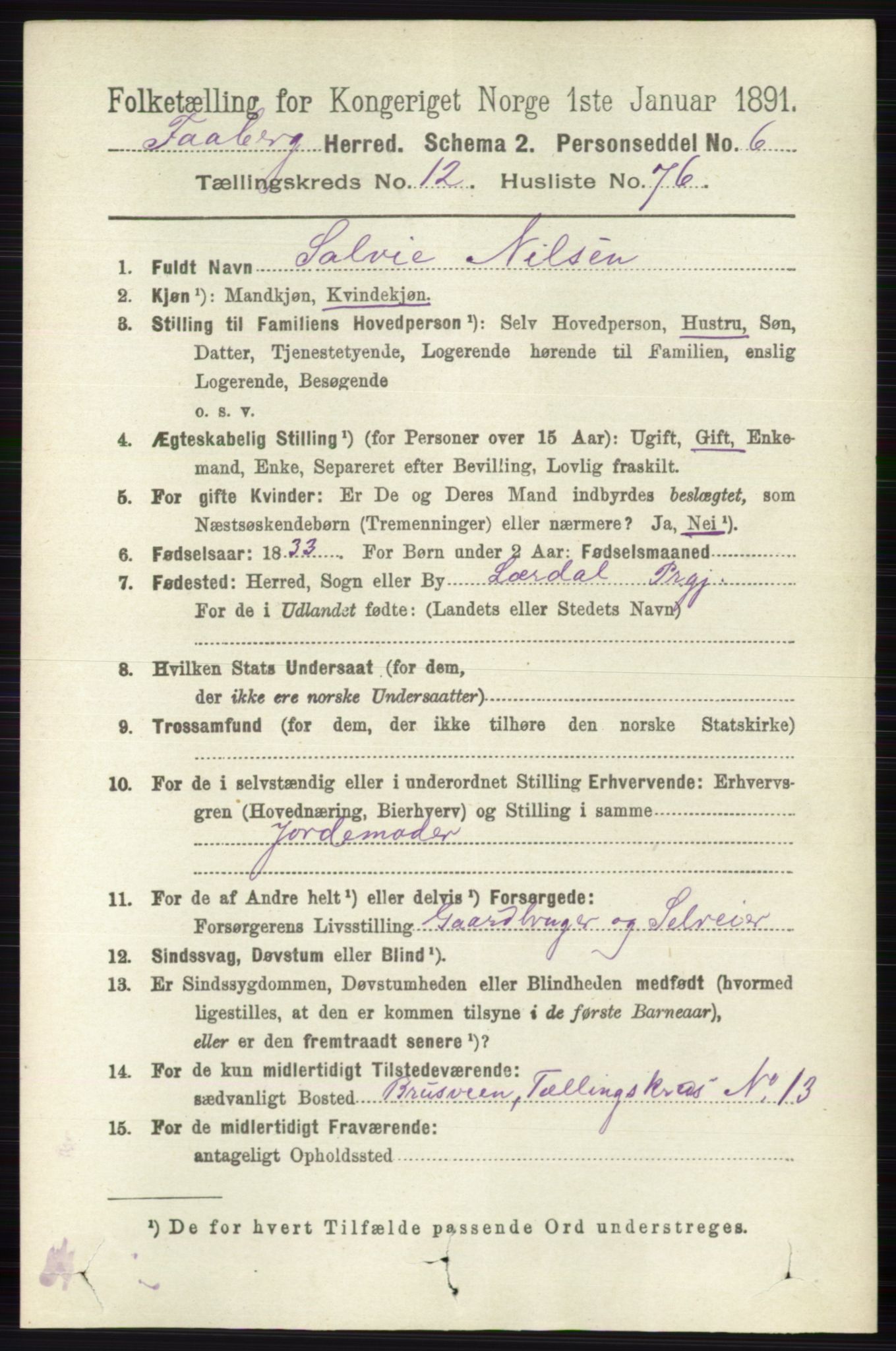 RA, 1891 census for 0524 Fåberg, 1891, p. 5170