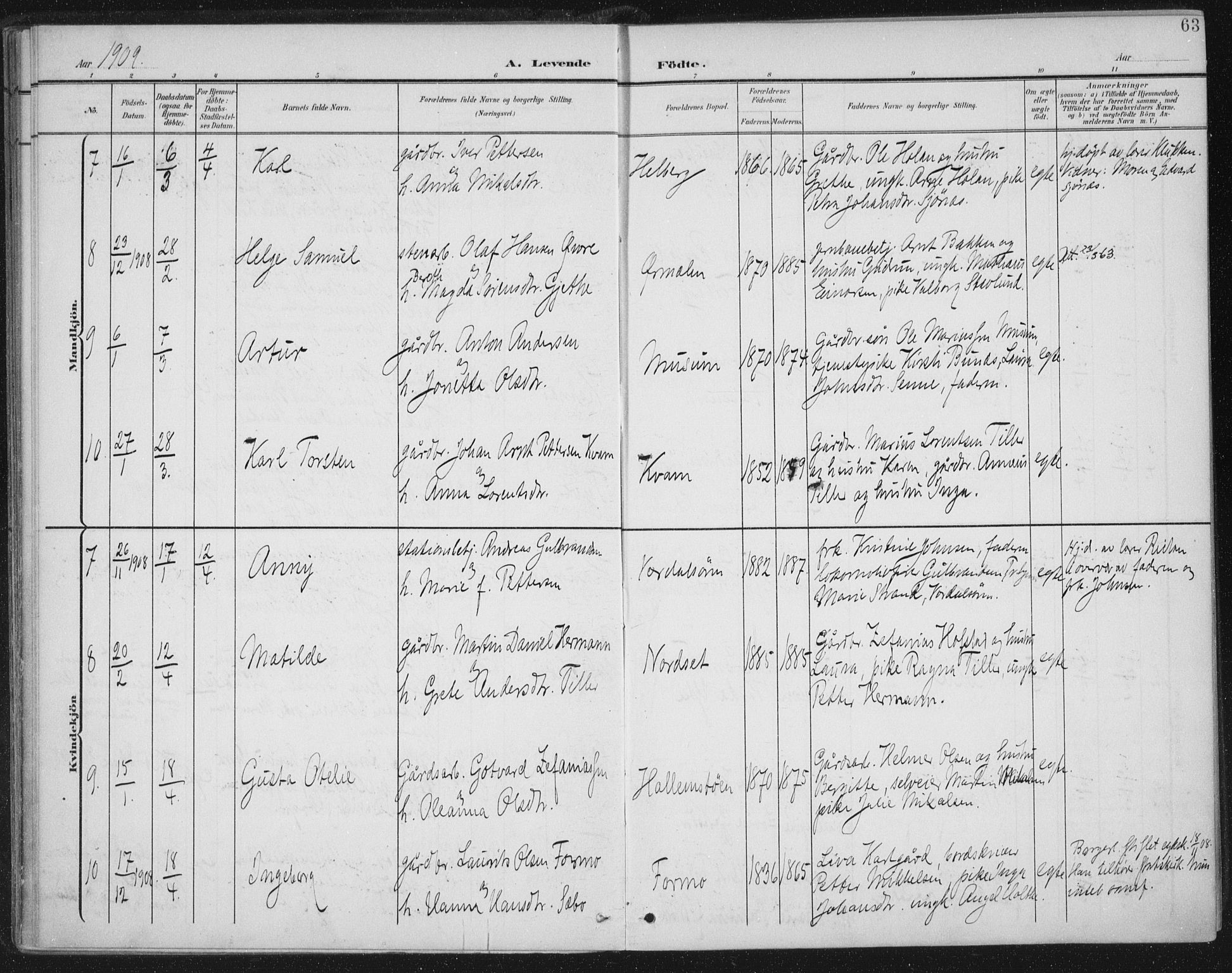 Ministerialprotokoller, klokkerbøker og fødselsregistre - Nord-Trøndelag, AV/SAT-A-1458/723/L0246: Parish register (official) no. 723A15, 1900-1917, p. 63