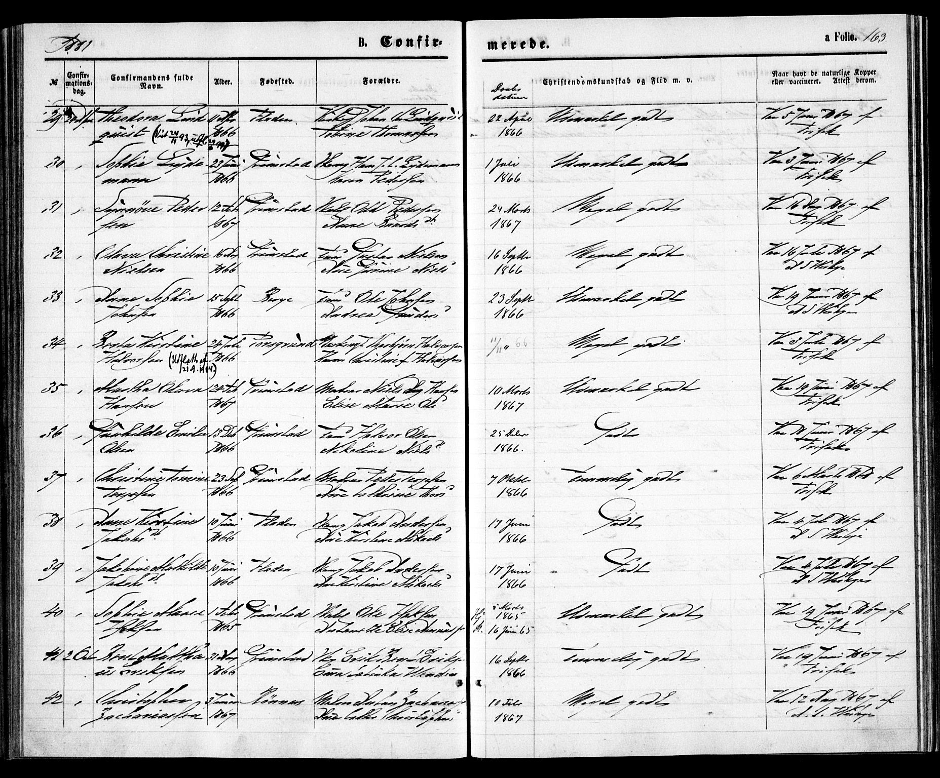 Grimstad sokneprestkontor, AV/SAK-1111-0017/F/Fa/L0002: Parish register (official) no. A 1, 1869-1881, p. 163