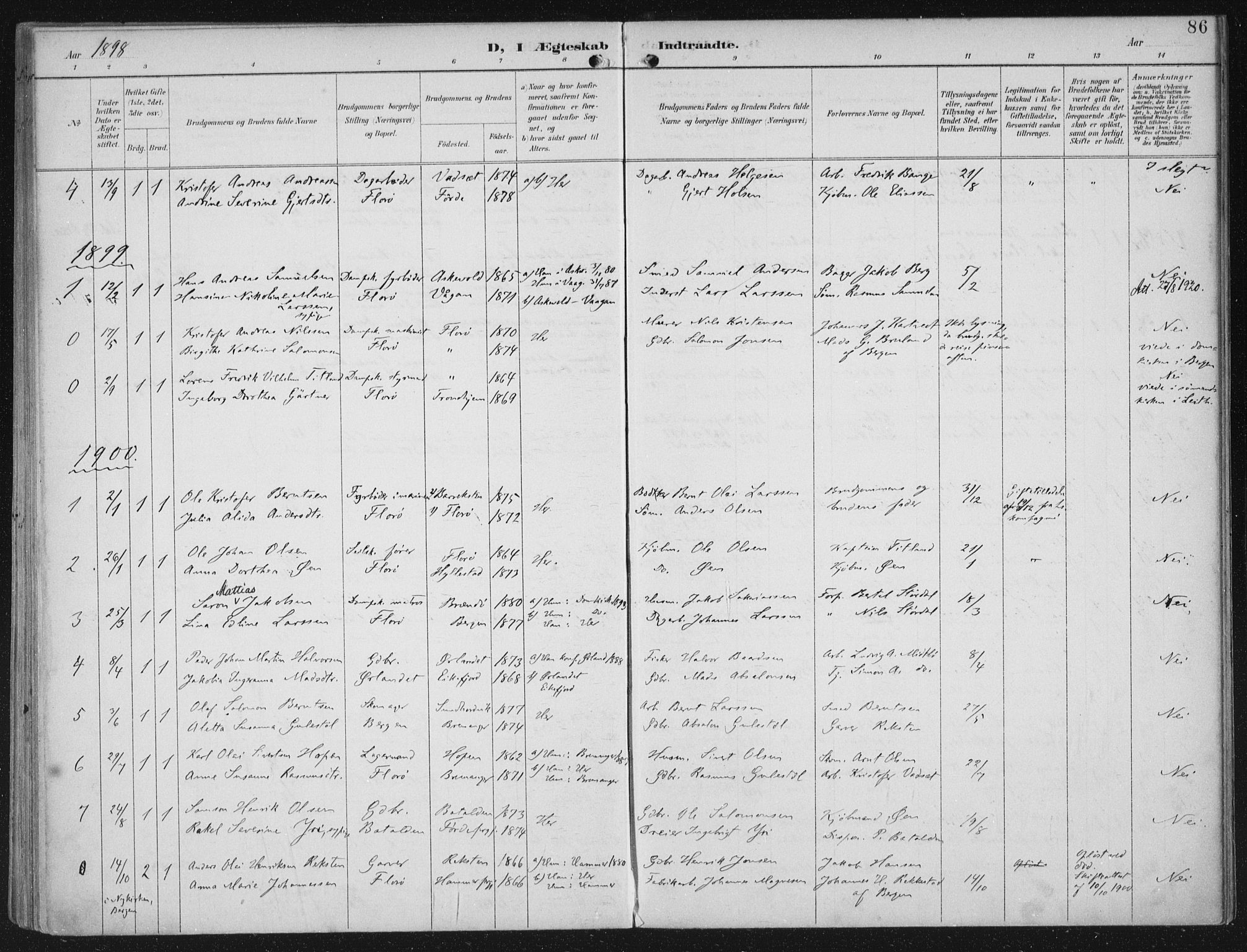 Kinn sokneprestembete, SAB/A-80801/H/Haa/Haac/L0002: Parish register (official) no. C 2, 1895-1916, p. 86