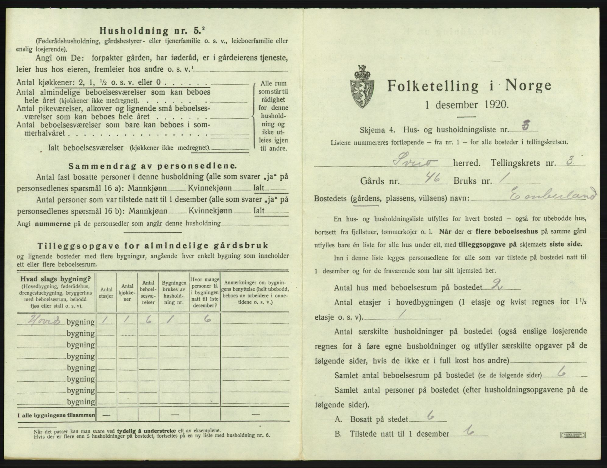 SAB, 1920 census for Sveio, 1920, p. 160