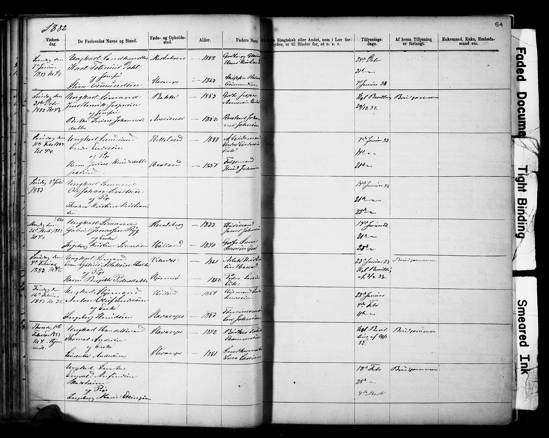 Domkirken sokneprestkontor, SAST/A-101812/001/30/30BB/L0014: Parish register (copy) no. B 14, 1875-1902, p. 54