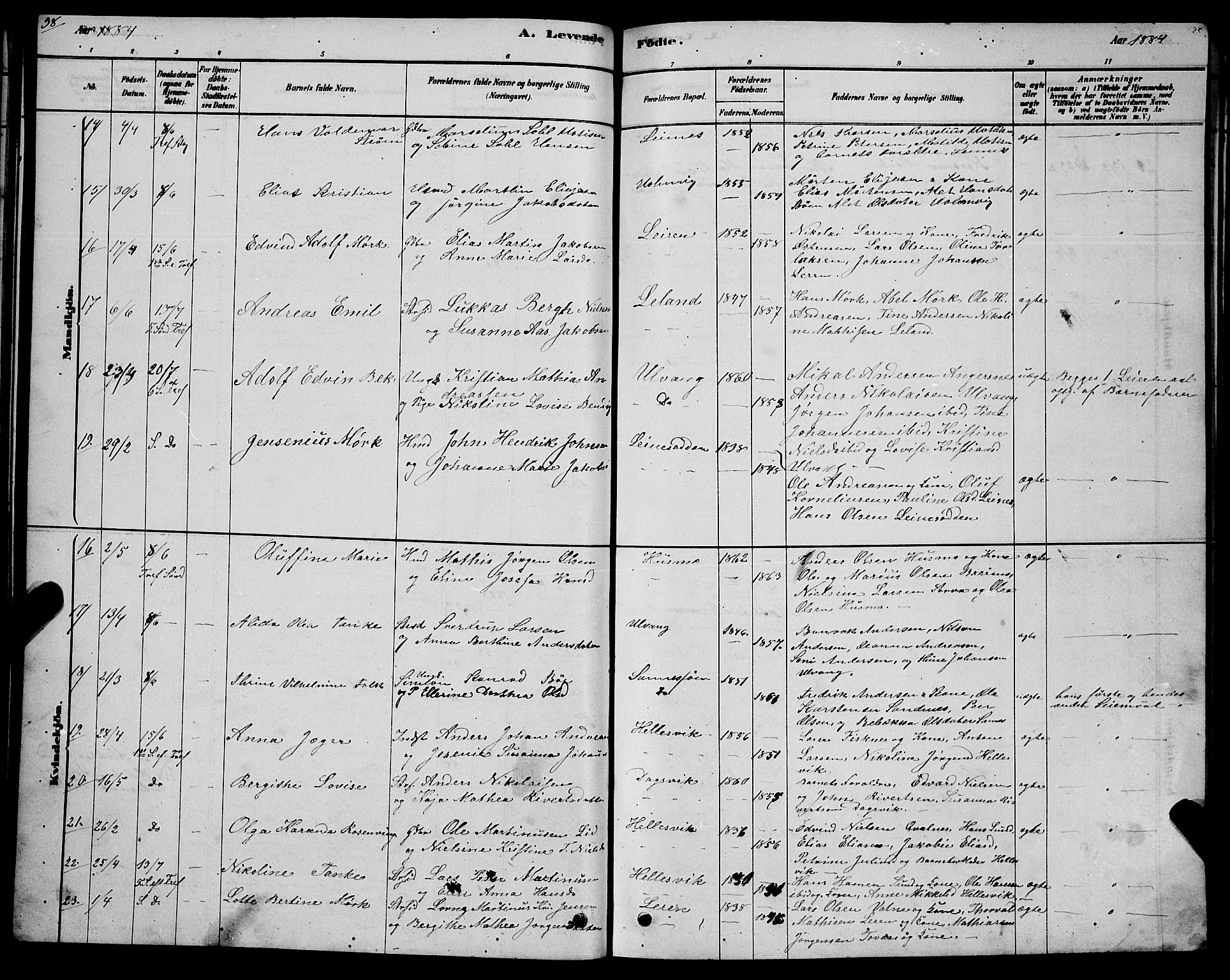 Ministerialprotokoller, klokkerbøker og fødselsregistre - Nordland, AV/SAT-A-1459/831/L0477: Parish register (copy) no. 831C04, 1878-1897, p. 38