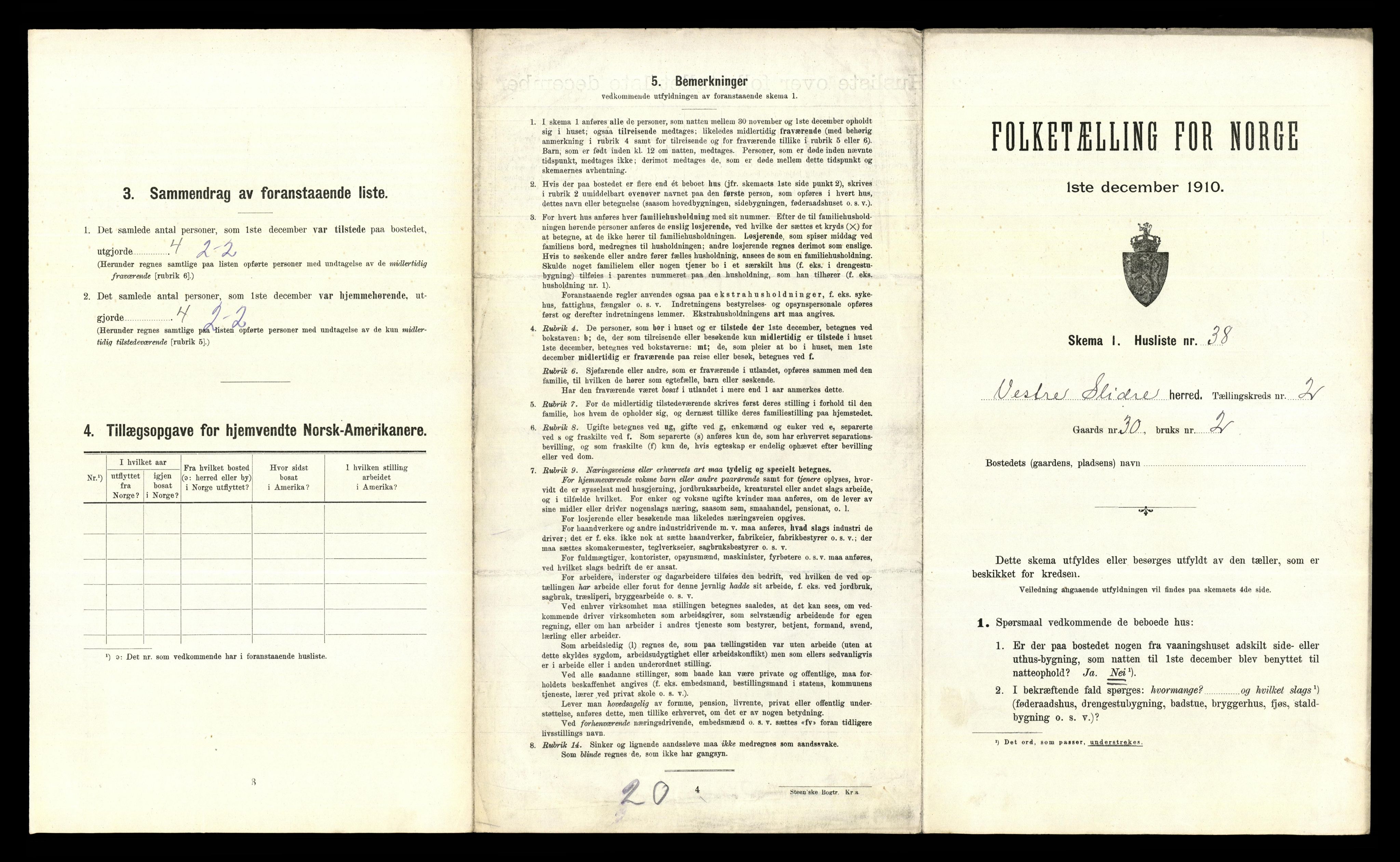 RA, 1910 census for Vestre Slidre, 1910, p. 227