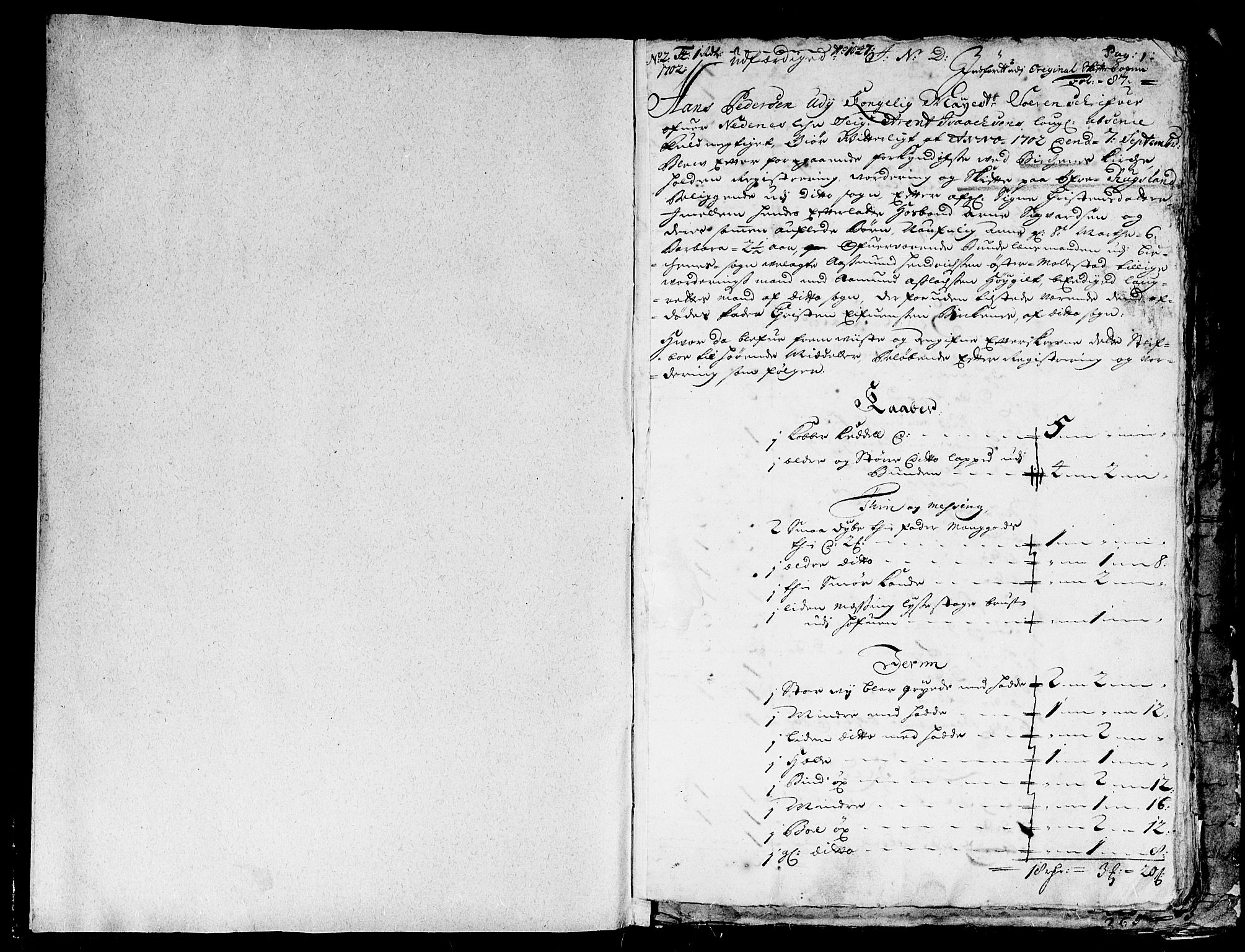 Nedenes sorenskriveri før 1824, SAK/1221-0007/H/Hc/L0004: Skifteprotokoll med register nr 4, Tromøy og Birkenes, 1702-1709, p. 0-1