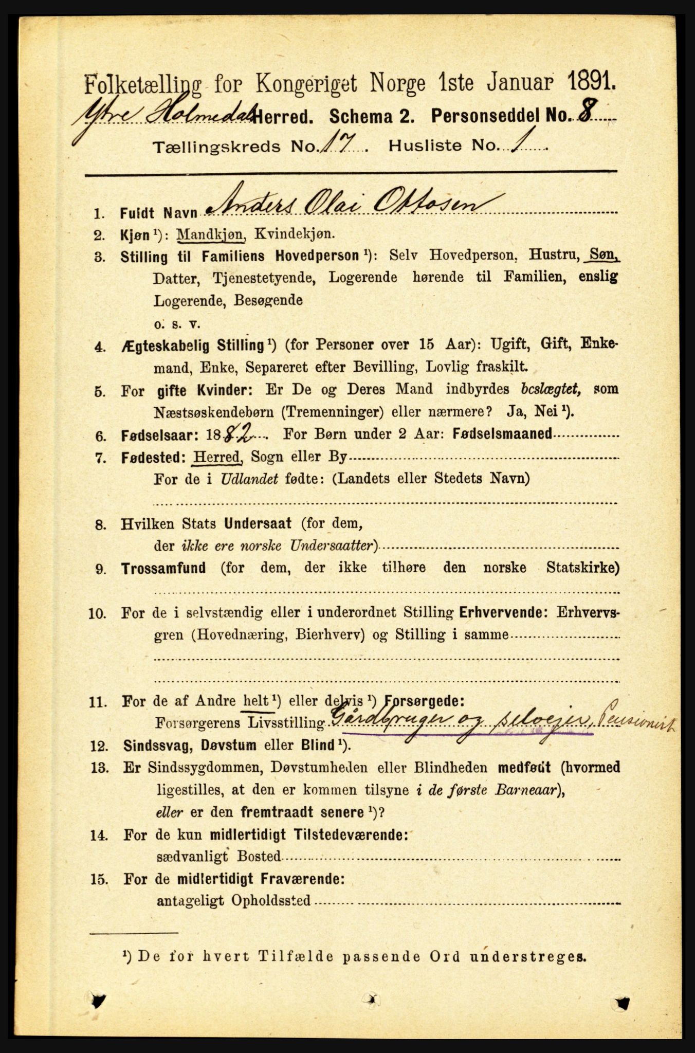 RA, 1891 census for 1429 Ytre Holmedal, 1891, p. 4434