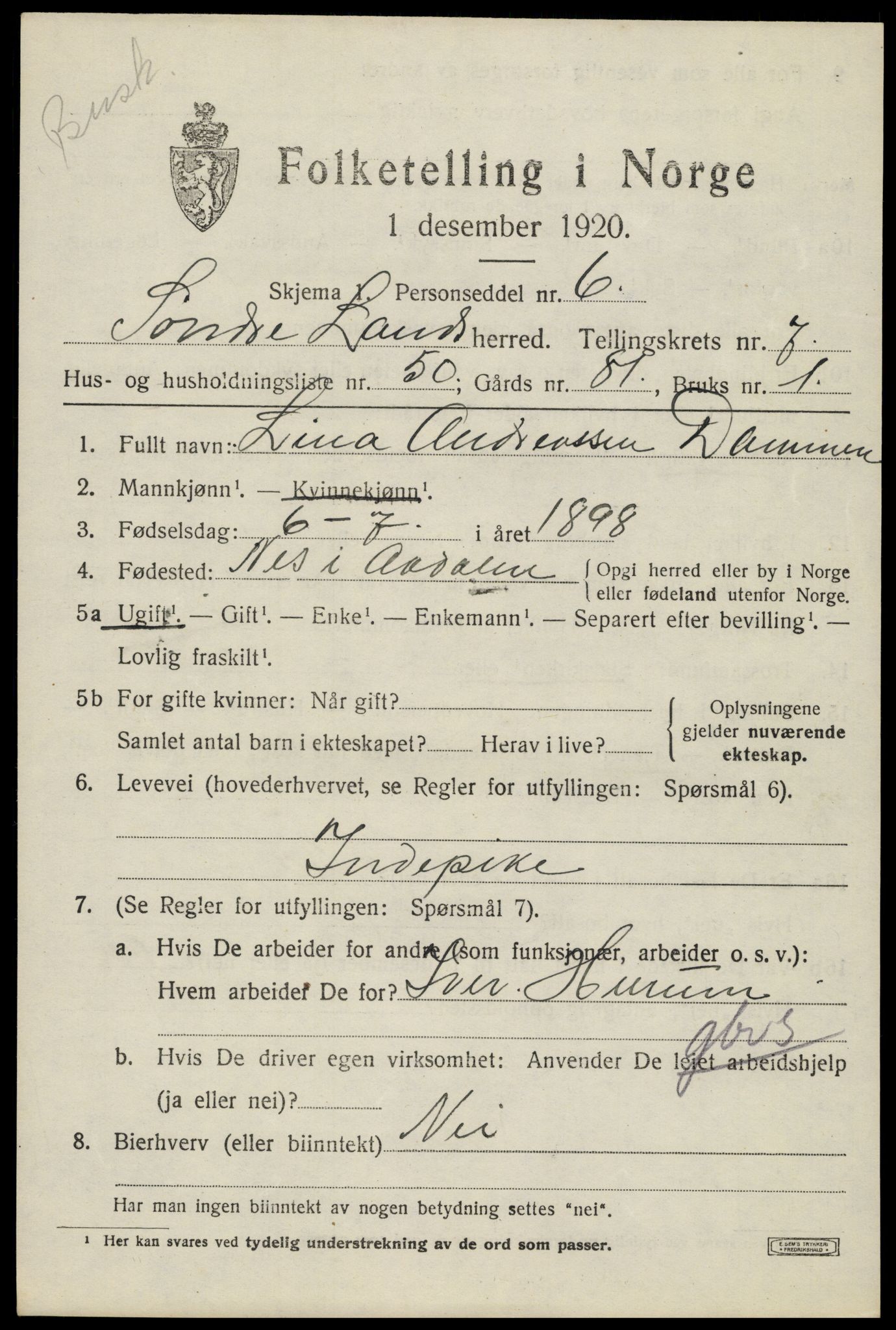 SAH, 1920 census for Søndre Land, 1920, p. 7575