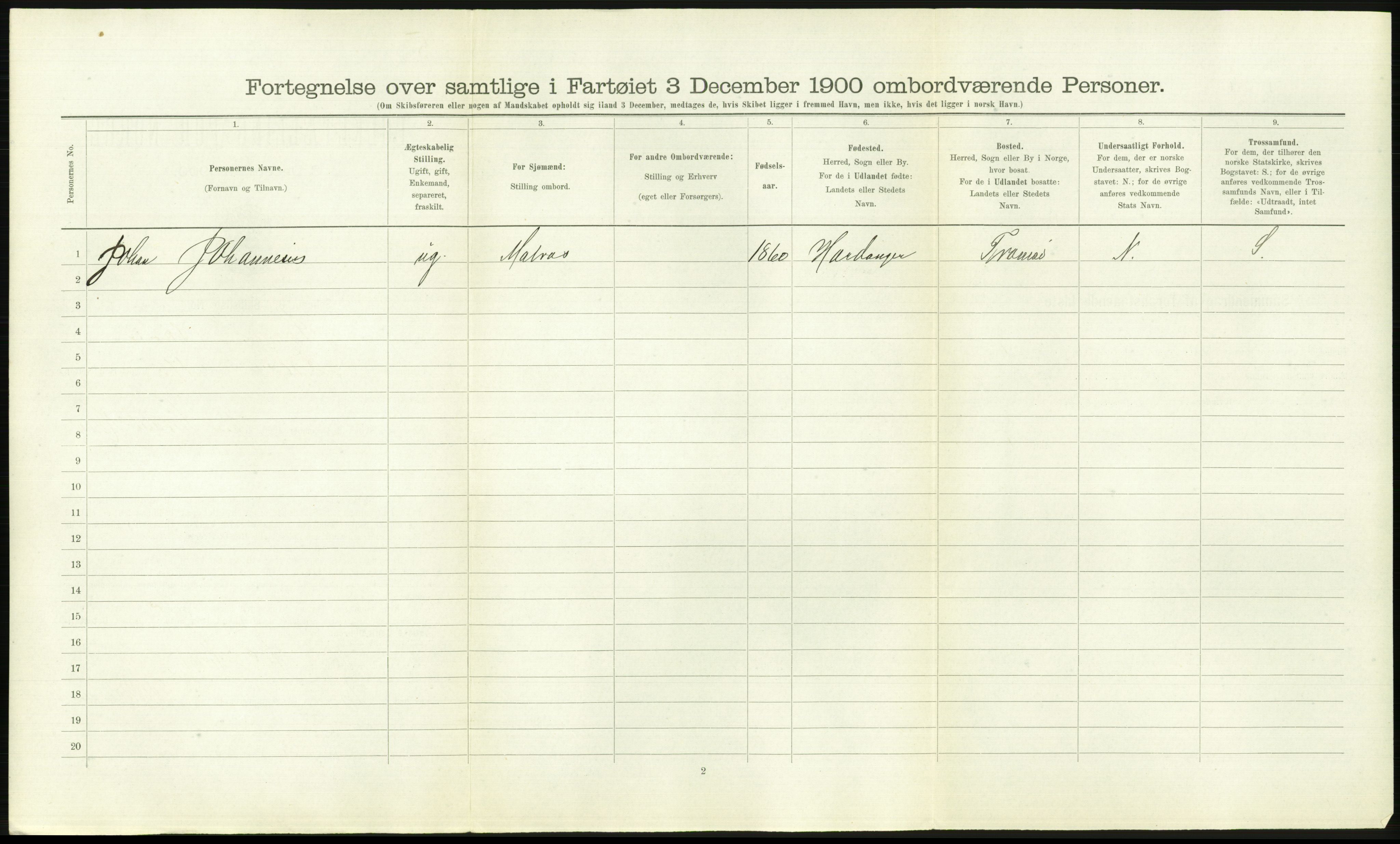 RA, 1900 Census - ship lists from ships in Norwegian harbours, harbours abroad and at sea, 1900, p. 2704