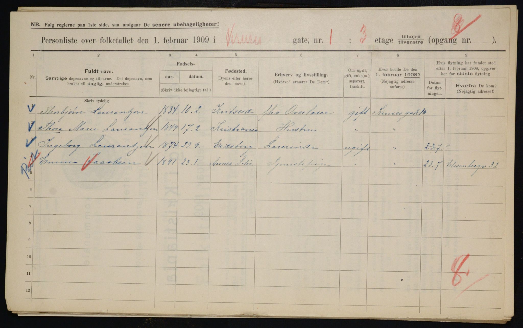 OBA, Municipal Census 1909 for Kristiania, 1909, p. 50394