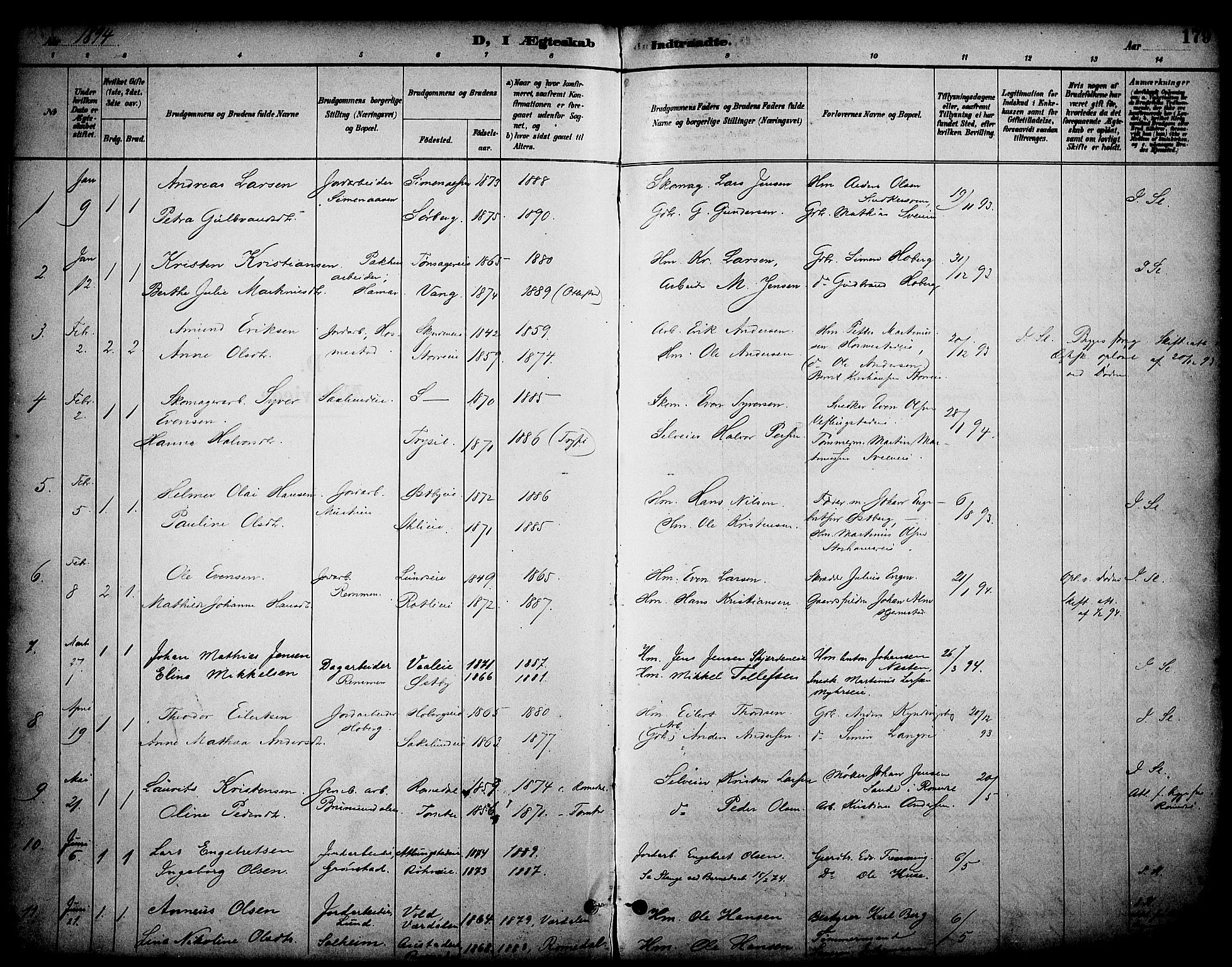 Stange prestekontor, SAH/PREST-002/K/L0020: Parish register (official) no. 20, 1894-1905, p. 179