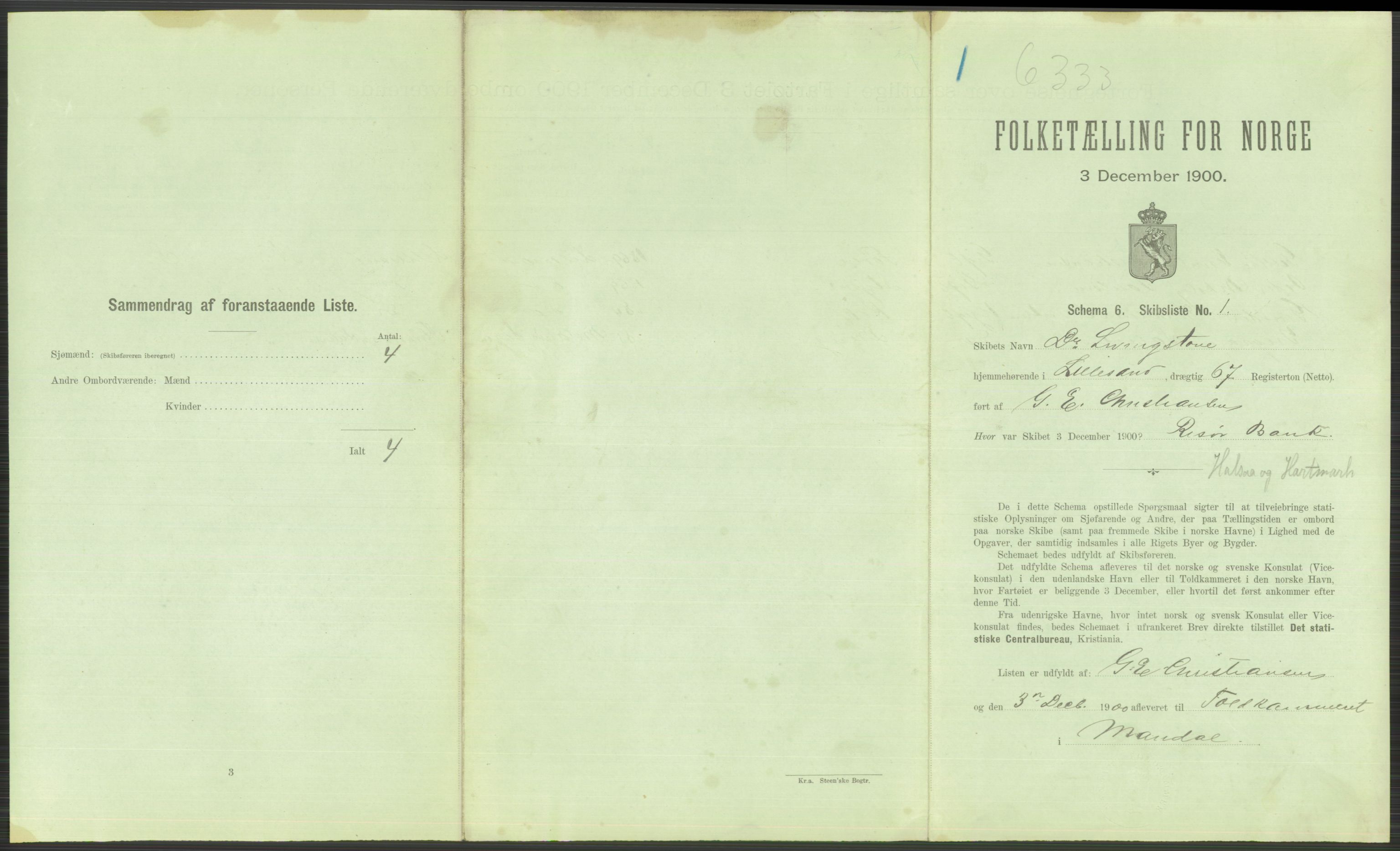 RA, 1900 Census - ship lists from ships in Norwegian harbours, harbours abroad and at sea, 1900, p. 787