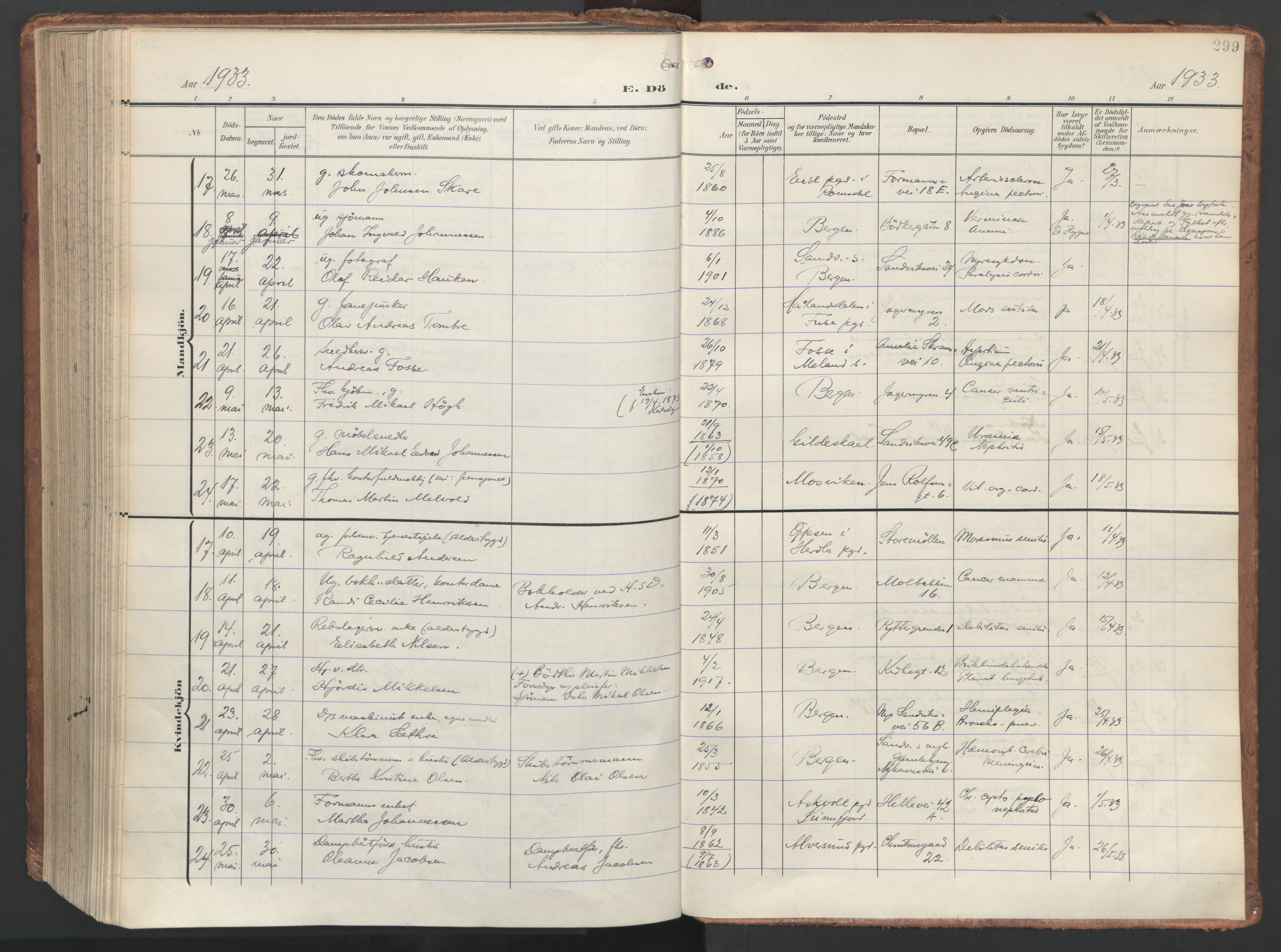 Sandviken Sokneprestembete, SAB/A-77601/H/Ha/L0019: Parish register (official) no. E 2, 1905-1933, p. 299