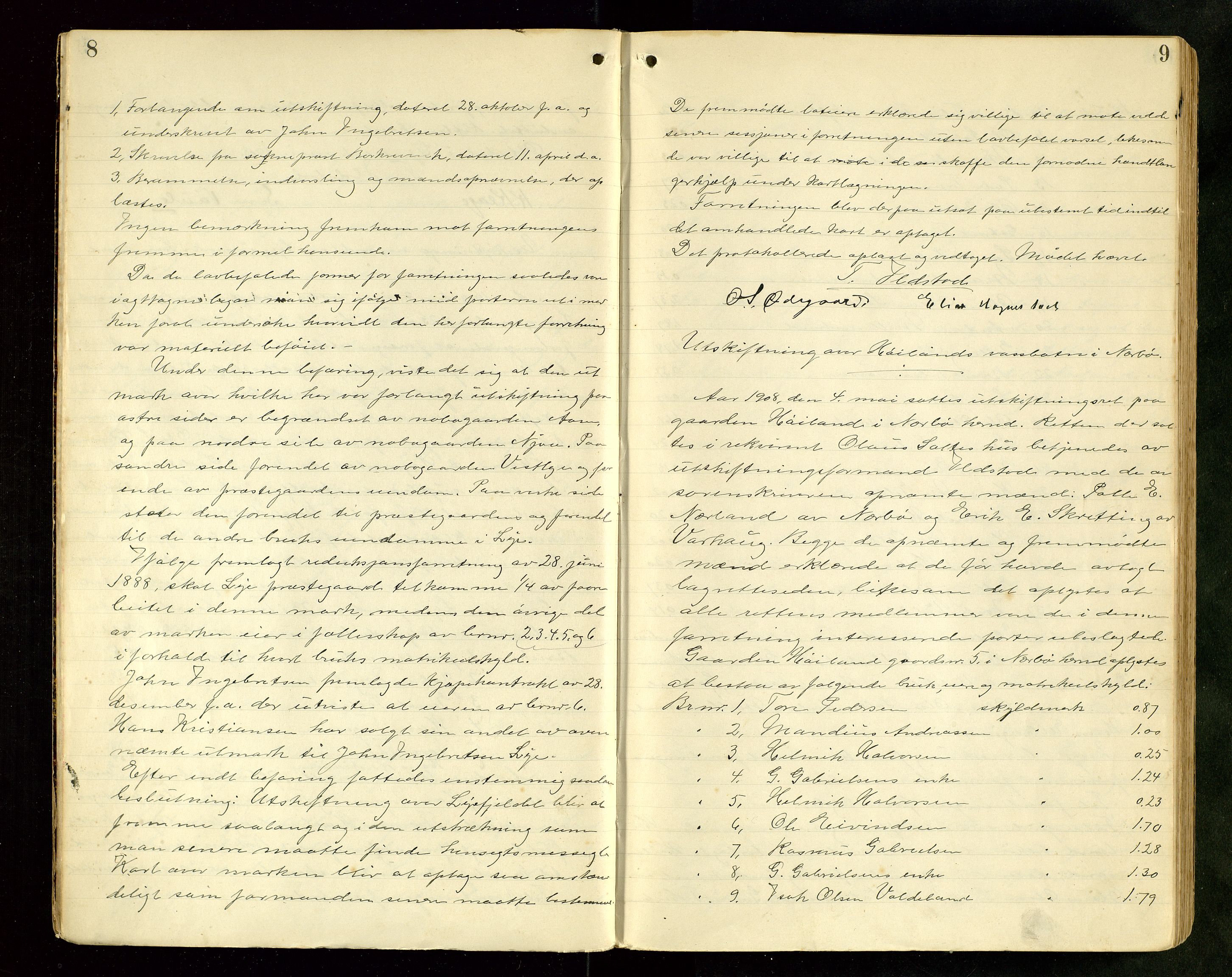 Rogaland jordskifterett, AV/SAST-A-102426/Oa/L0067: Forhandlingsprotokoll, 1908-1910, p. 8-9