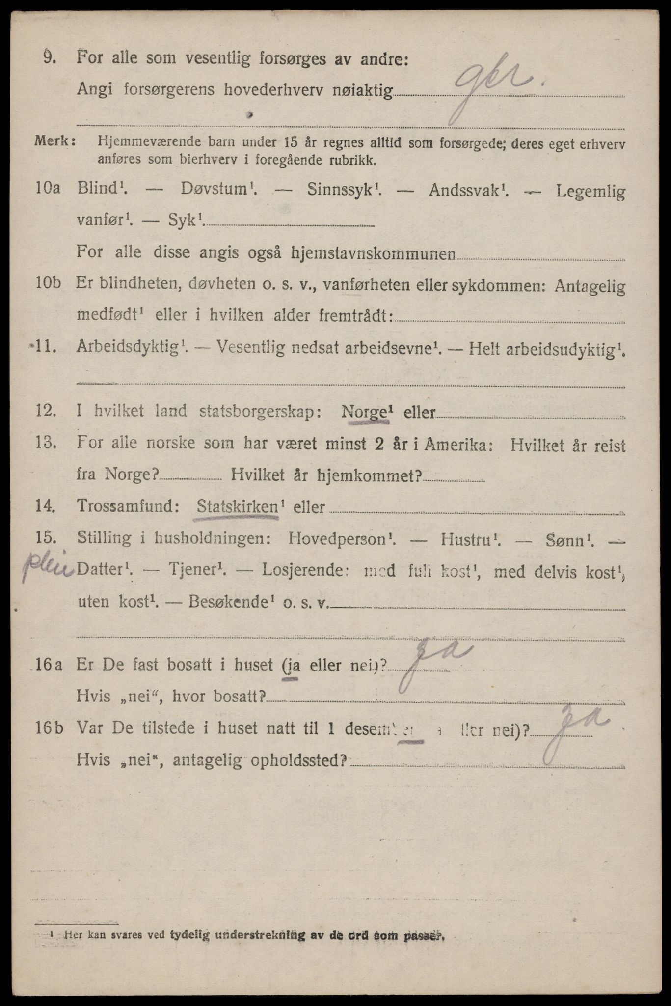 SAST, 1920 census for Klepp, 1920, p. 6951