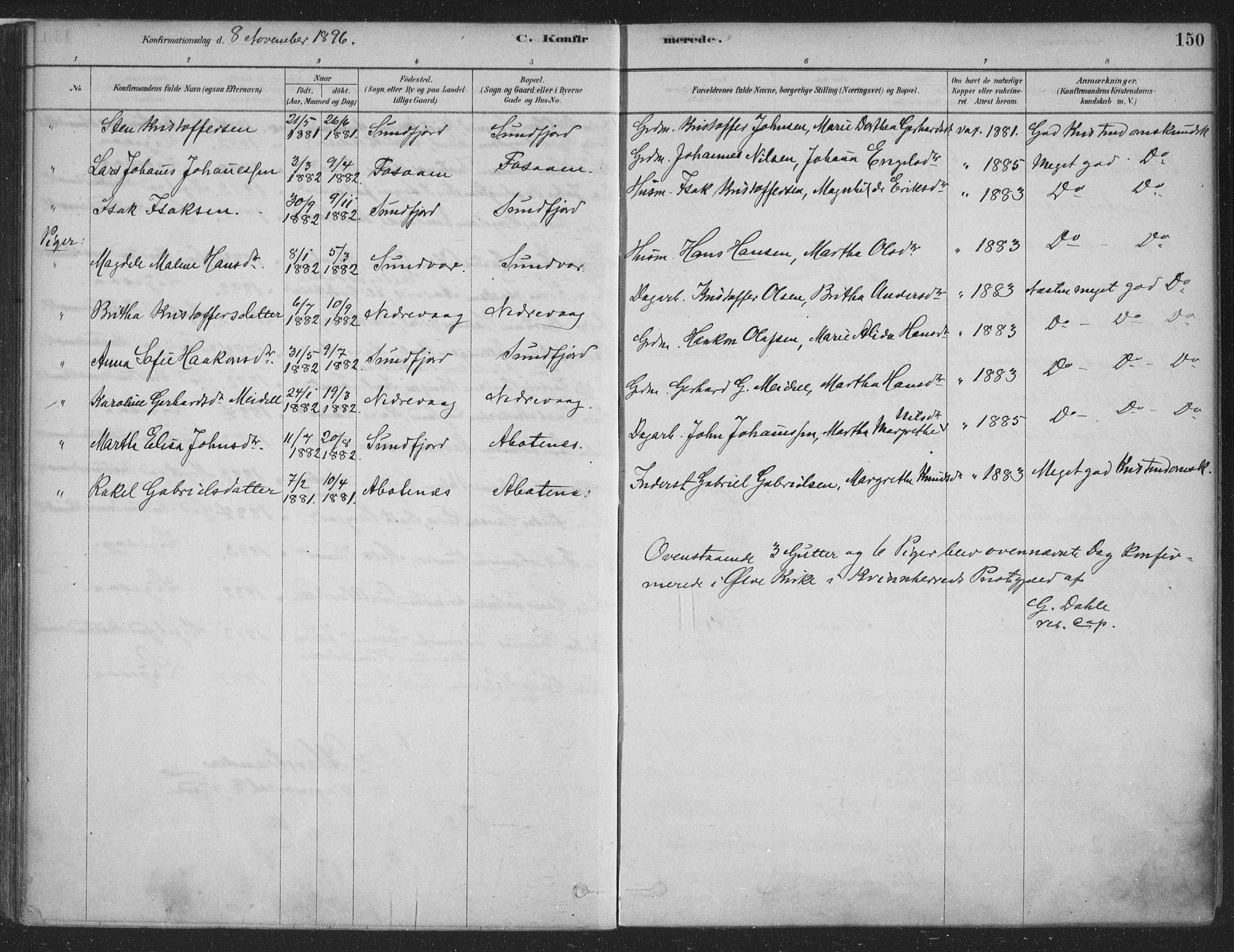 Fusa sokneprestembete, SAB/A-75401/H/Haa: Parish register (official) no. D 1, 1880-1938, p. 150