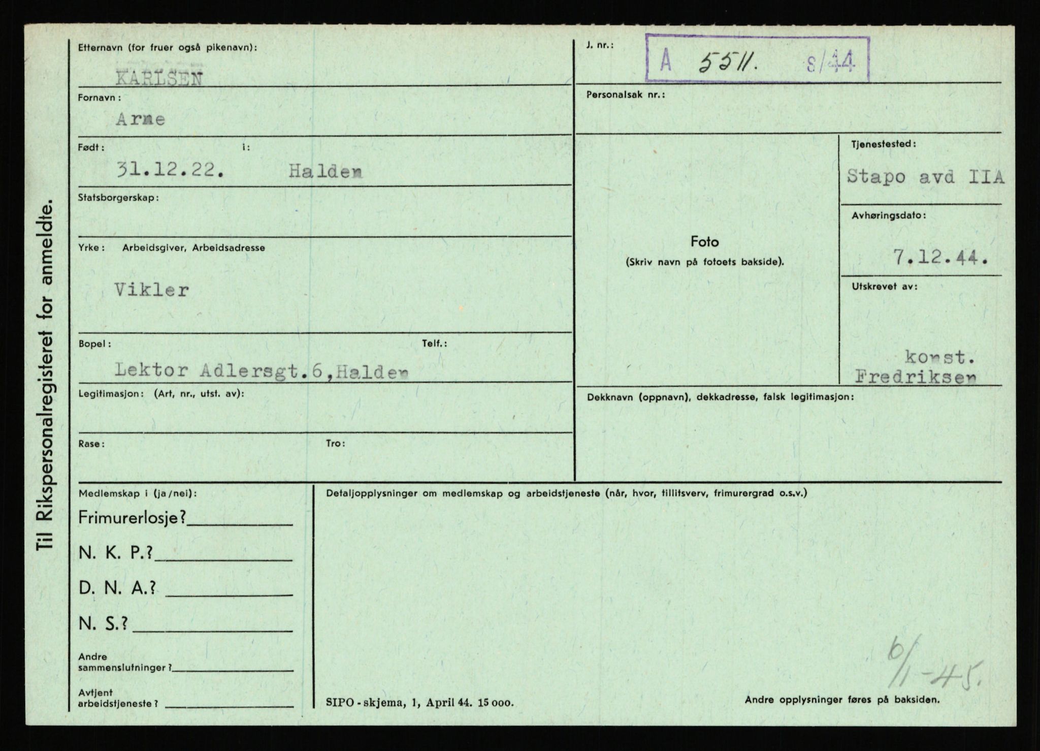 Statspolitiet - Hovedkontoret / Osloavdelingen, AV/RA-S-1329/C/Ca/L0008: Johan(nes)sen - Knoph, 1943-1945, p. 3310