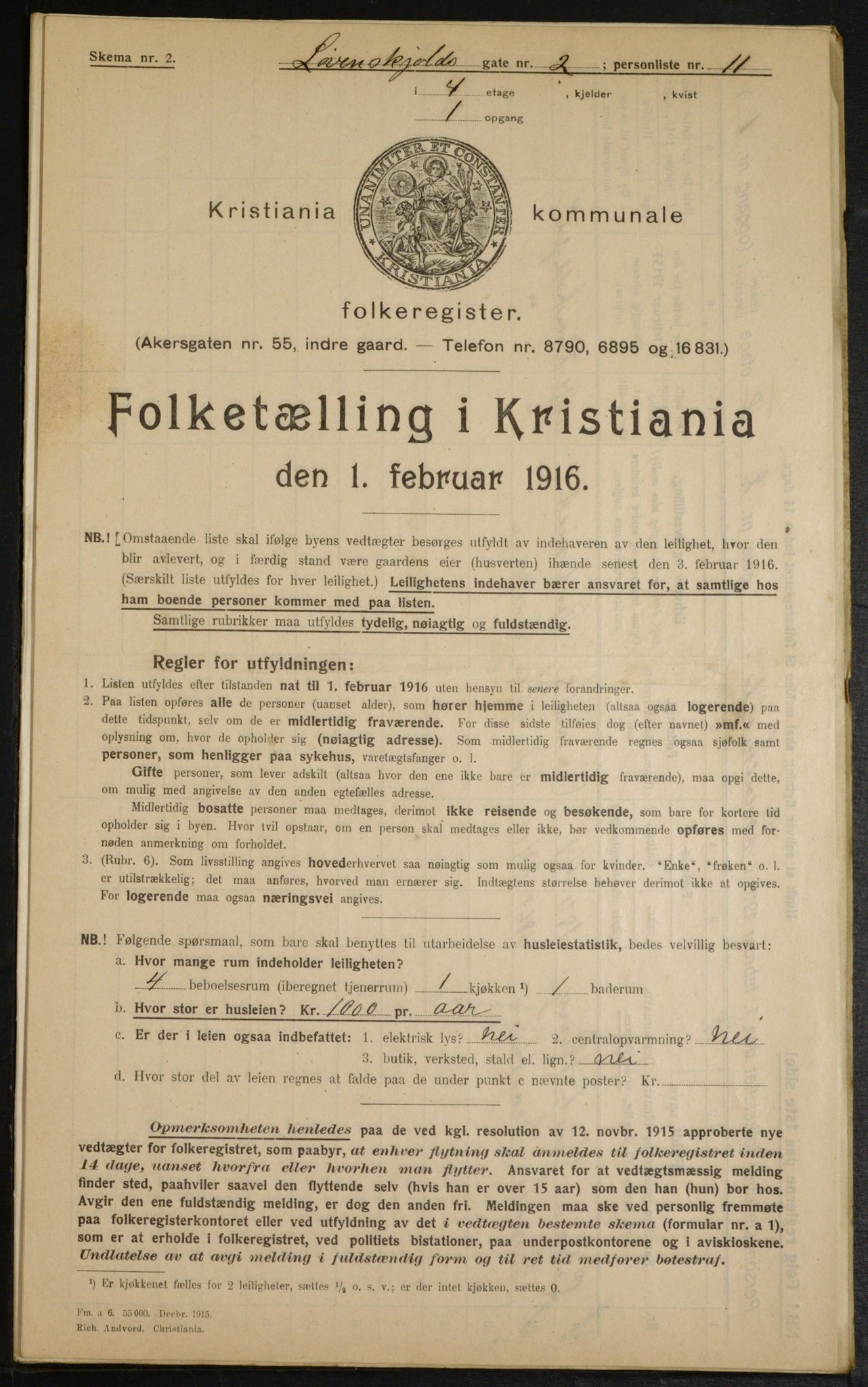 OBA, Municipal Census 1916 for Kristiania, 1916, p. 60112