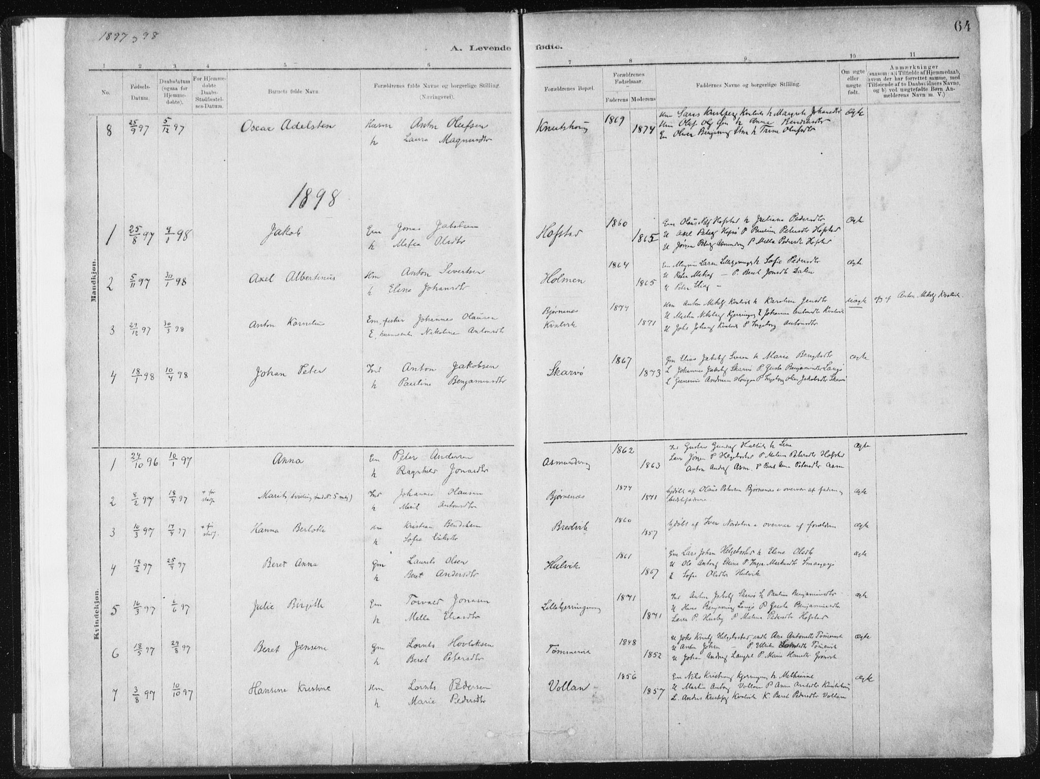 Ministerialprotokoller, klokkerbøker og fødselsregistre - Sør-Trøndelag, SAT/A-1456/634/L0533: Parish register (official) no. 634A09, 1882-1901, p. 64