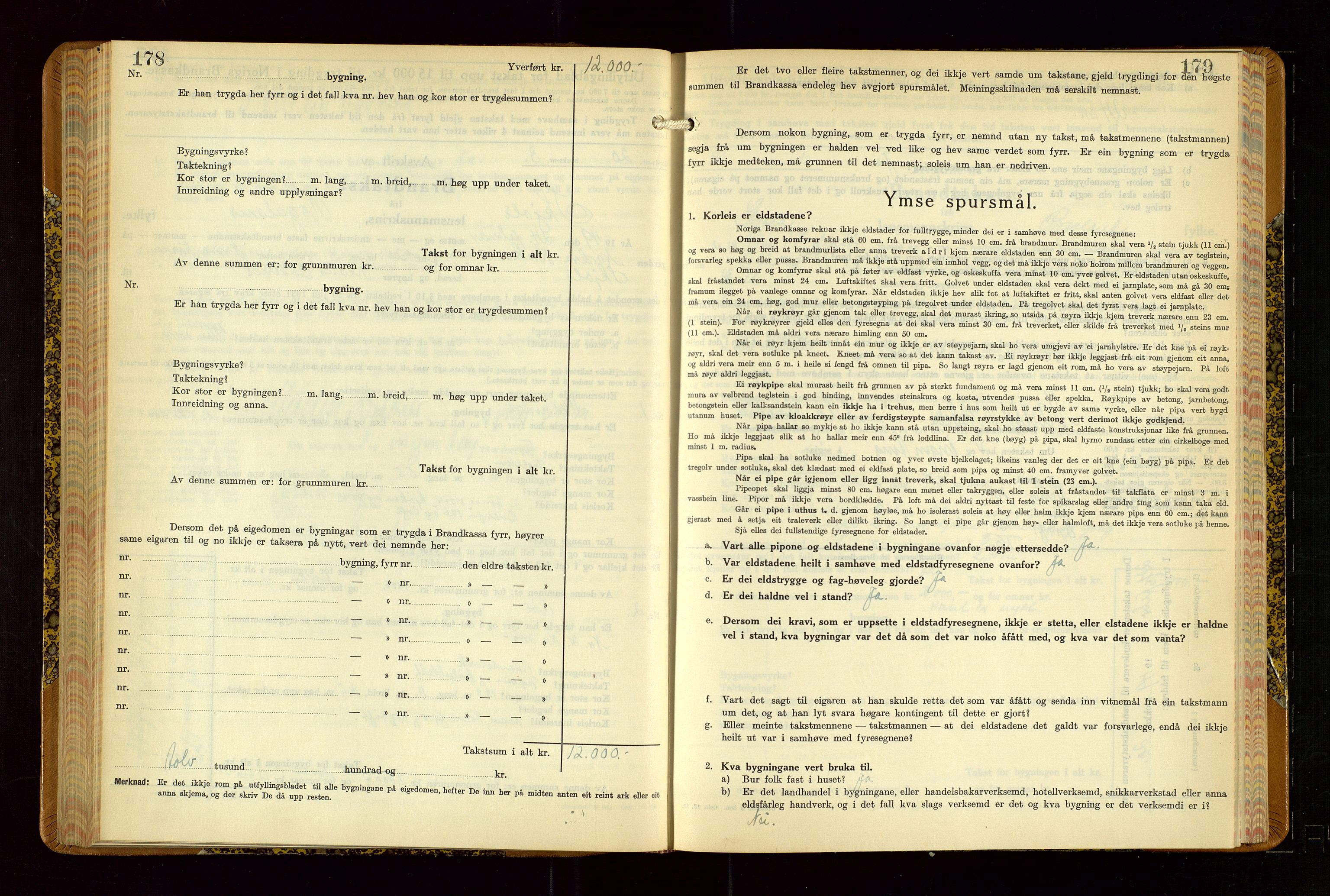 Skjold lensmannskontor, SAST/A-100182/Gob/L0002: "Branntakstbok for Skjold lensmannskrins Rogaland fylke", 1939-1952, p. 178-179