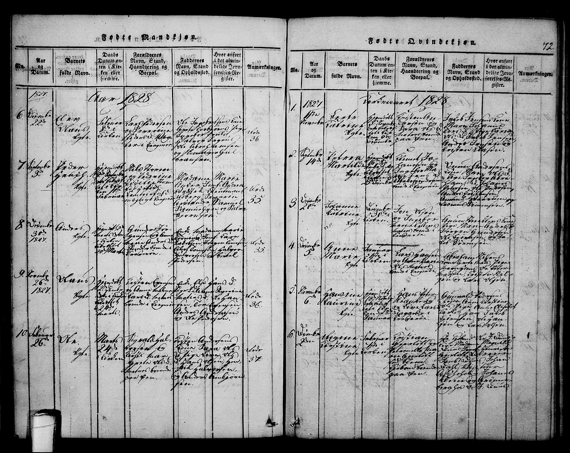 Kragerø kirkebøker, SAKO/A-278/F/Fa/L0004: Parish register (official) no. 4, 1814-1831, p. 72