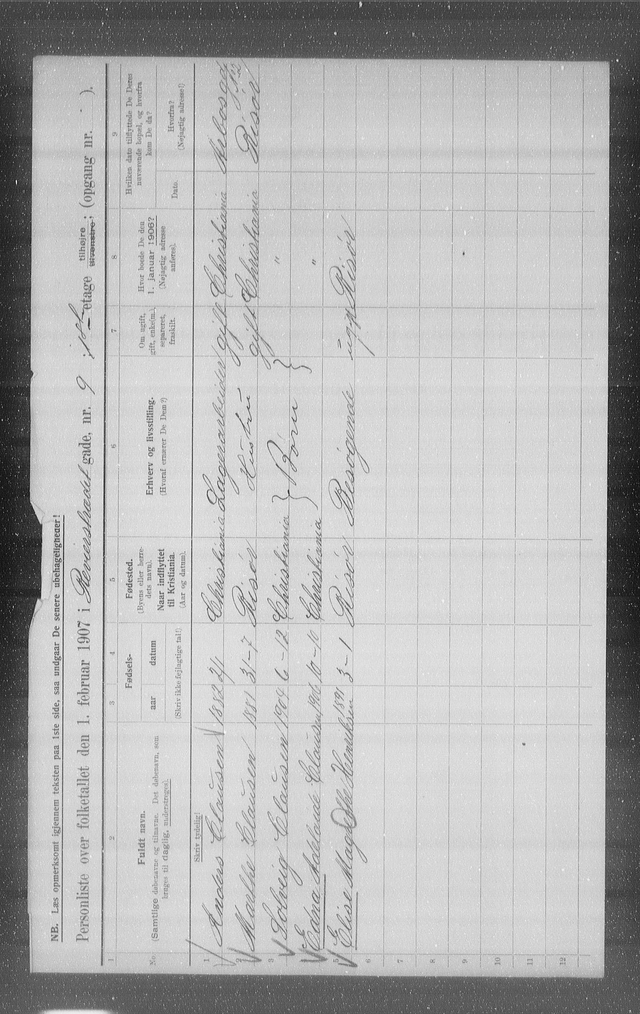 OBA, Municipal Census 1907 for Kristiania, 1907, p. 42313