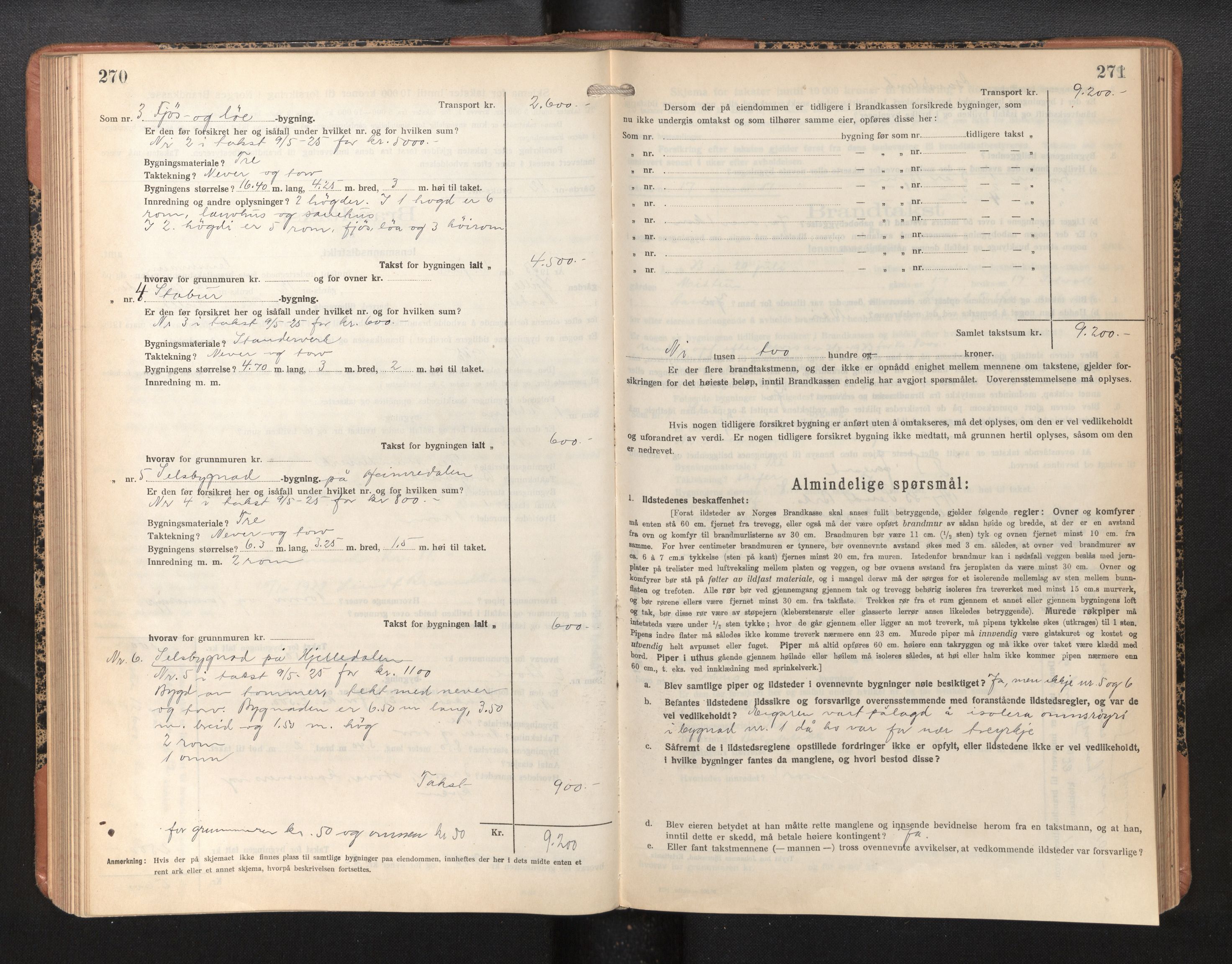 Lensmannen i Årdal, AV/SAB-A-30501/0012/L0010: Branntakstprotokoll, skjematakst, 1926-1939, p. 270-271