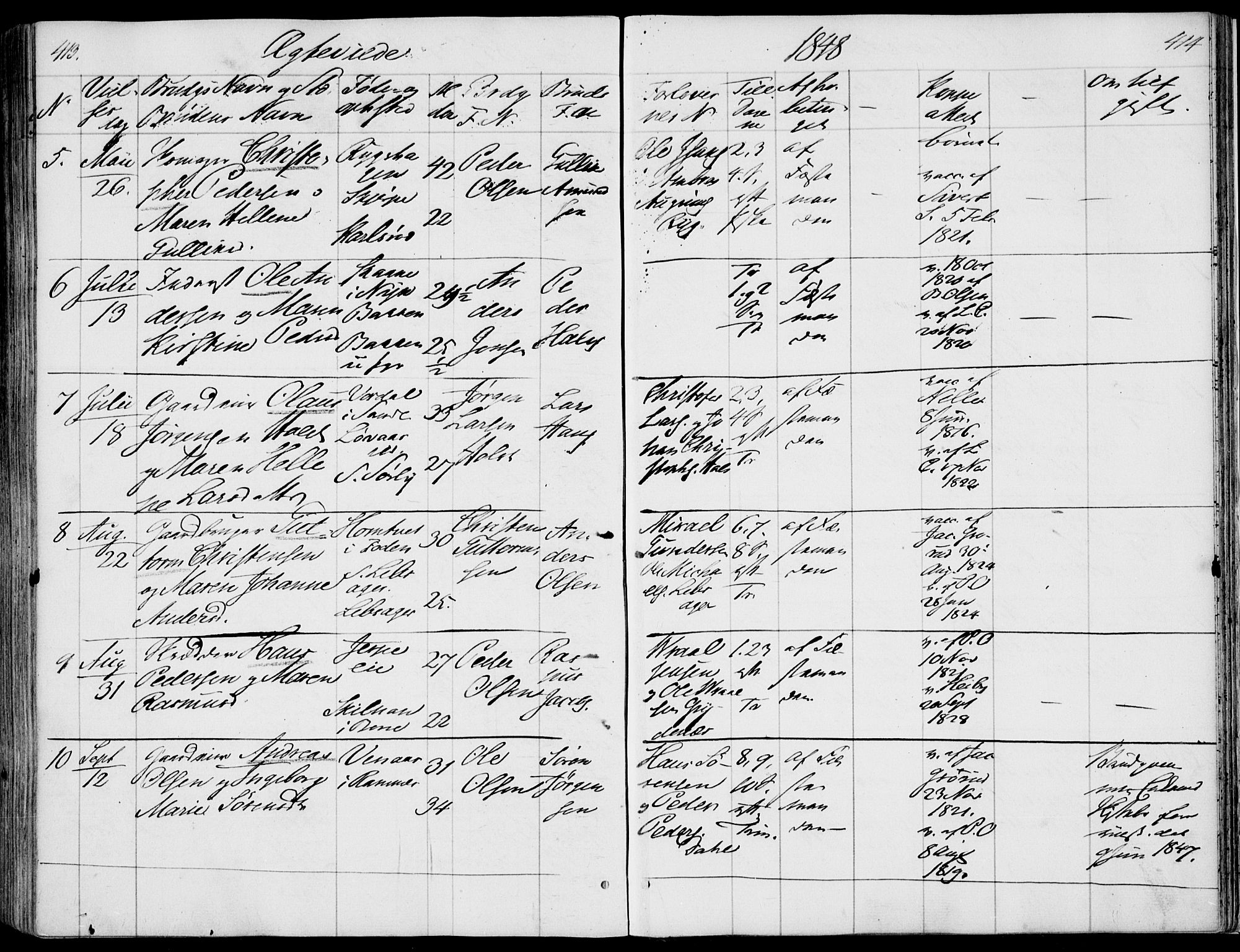 Våle kirkebøker, AV/SAKO-A-334/F/Fa/L0009a: Parish register (official) no. I 9A, 1839-1860, p. 413-414