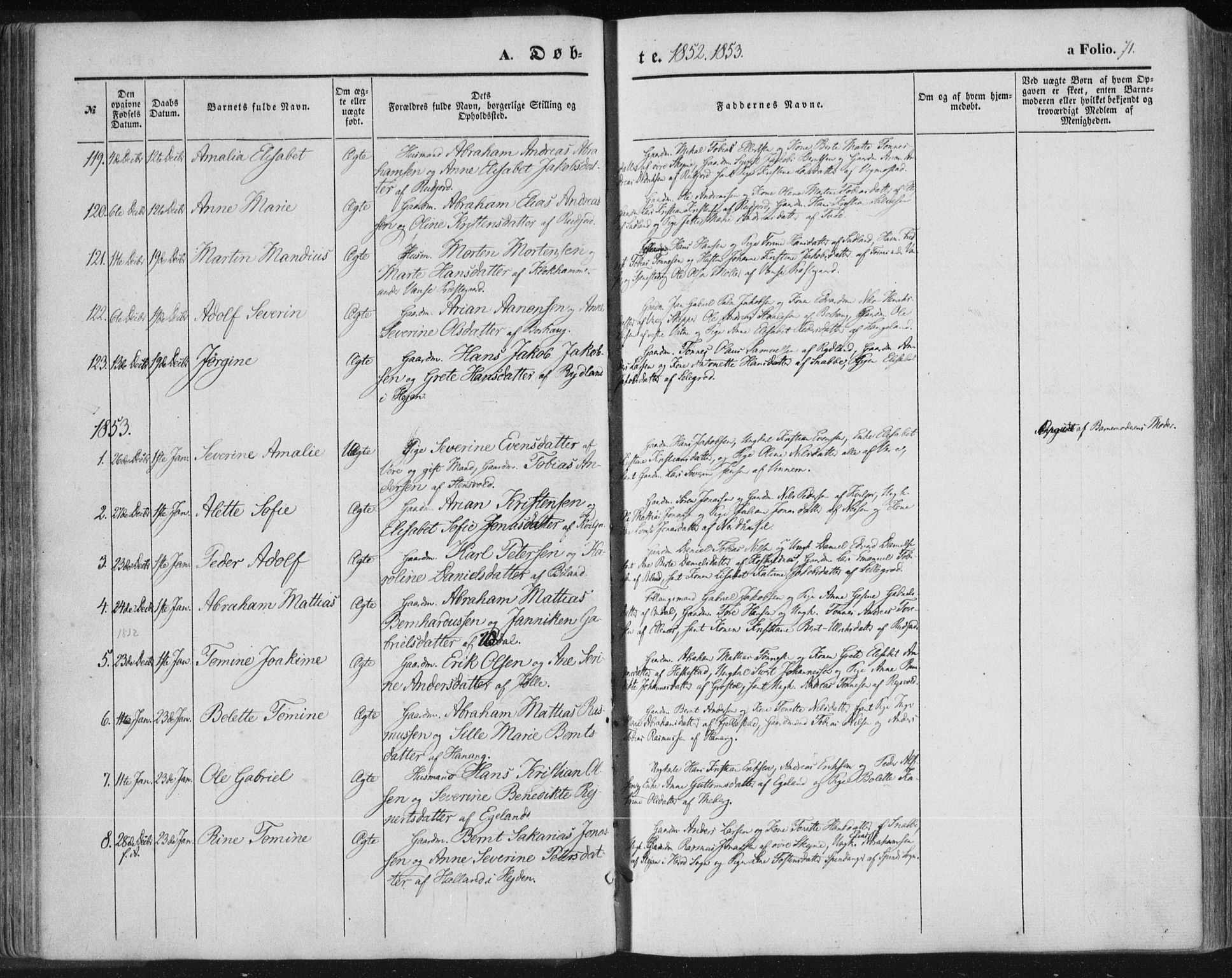 Lista sokneprestkontor, AV/SAK-1111-0027/F/Fa/L0010: Parish register (official) no. A 10, 1846-1861, p. 71