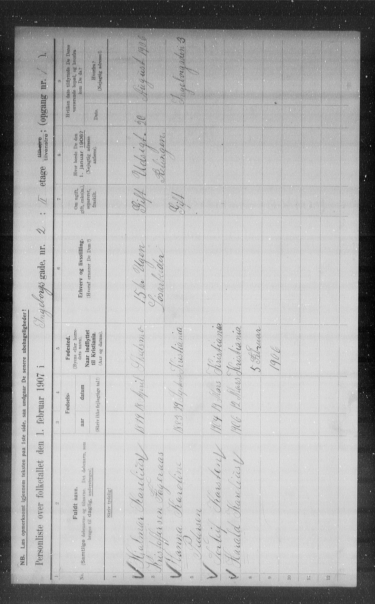 OBA, Municipal Census 1907 for Kristiania, 1907, p. 22448