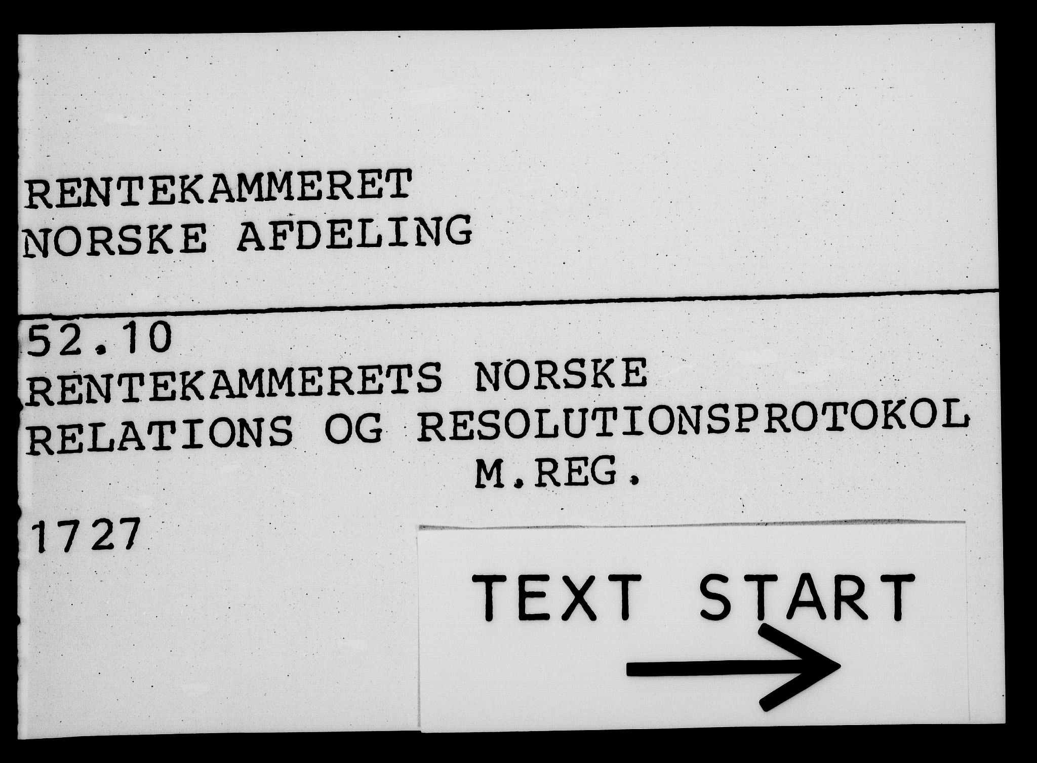 Rentekammeret, Kammerkanselliet, RA/EA-3111/G/Gf/Gfa/L0010: Norsk relasjons- og resolusjonsprotokoll (merket RK 52.10), 1727, p. 1