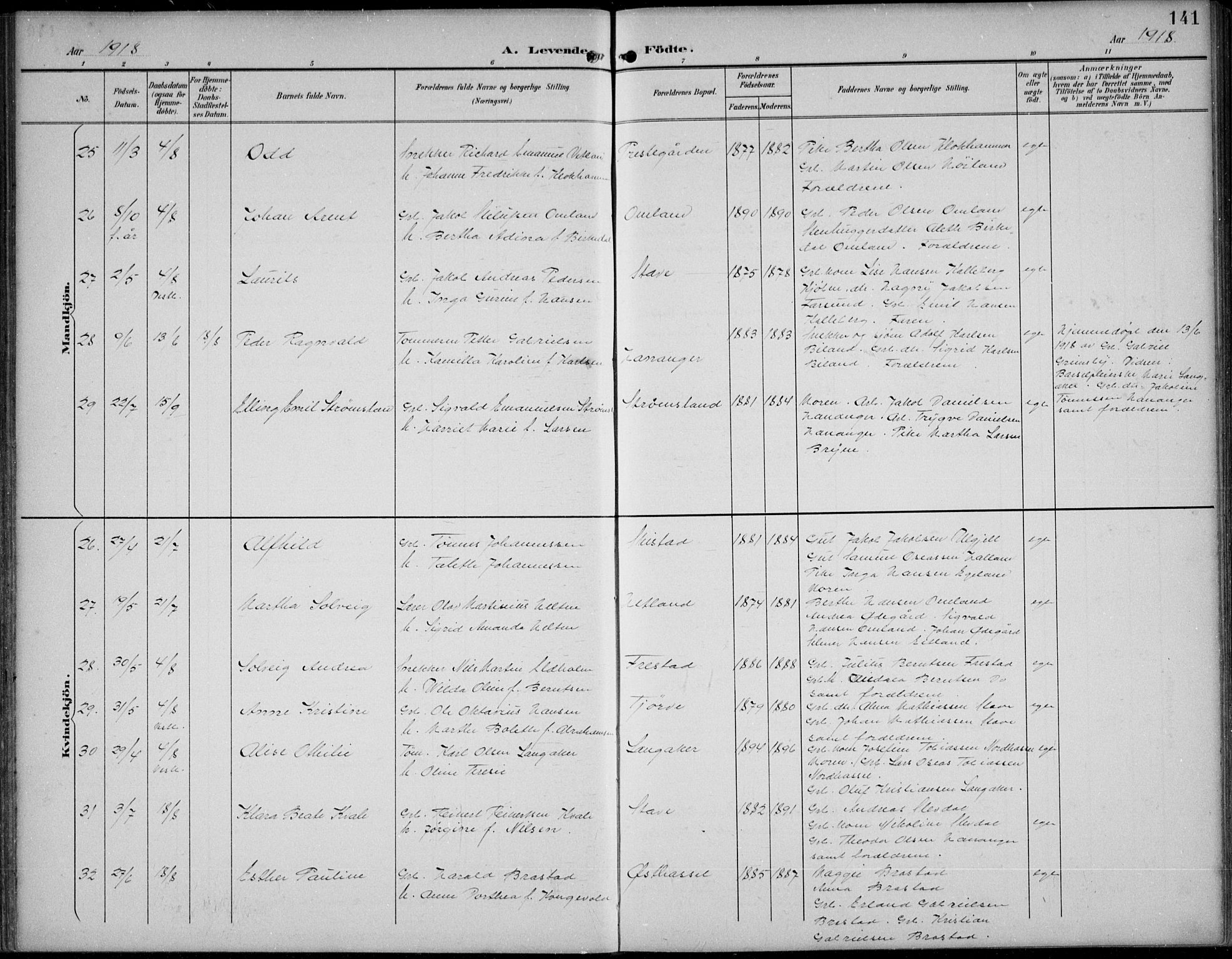 Lista sokneprestkontor, SAK/1111-0027/F/Fb/L0005: Parish register (copy) no. B 5, 1892-1923, p. 141