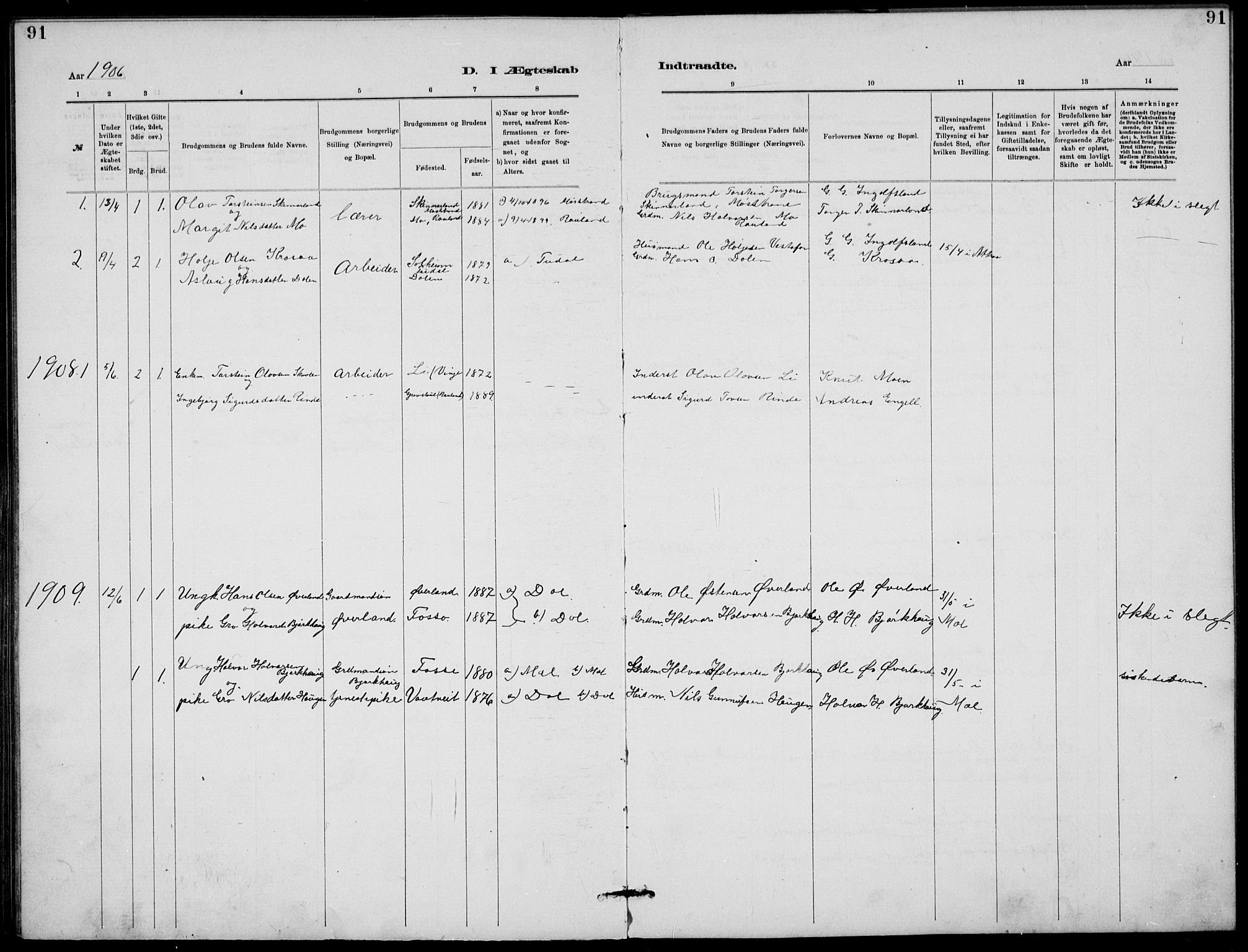 Rjukan kirkebøker, SAKO/A-294/G/Ga/L0001: Parish register (copy) no. 1, 1880-1914, p. 91