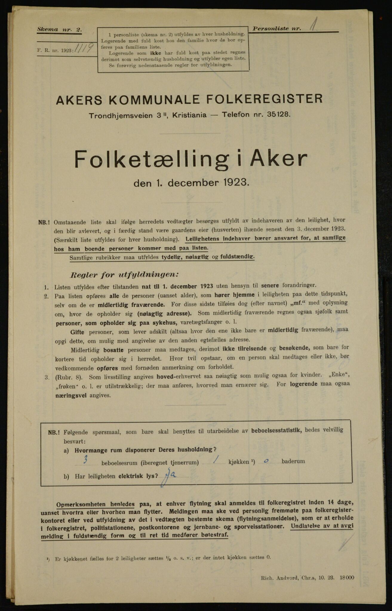 , Municipal Census 1923 for Aker, 1923, p. 43193