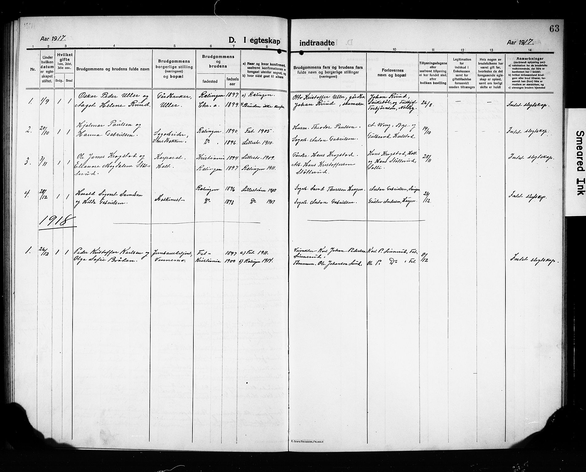 Fet prestekontor Kirkebøker, AV/SAO-A-10370a/G/Gb/L0006: Parish register (copy) no. II 6, 1914-1925, p. 63